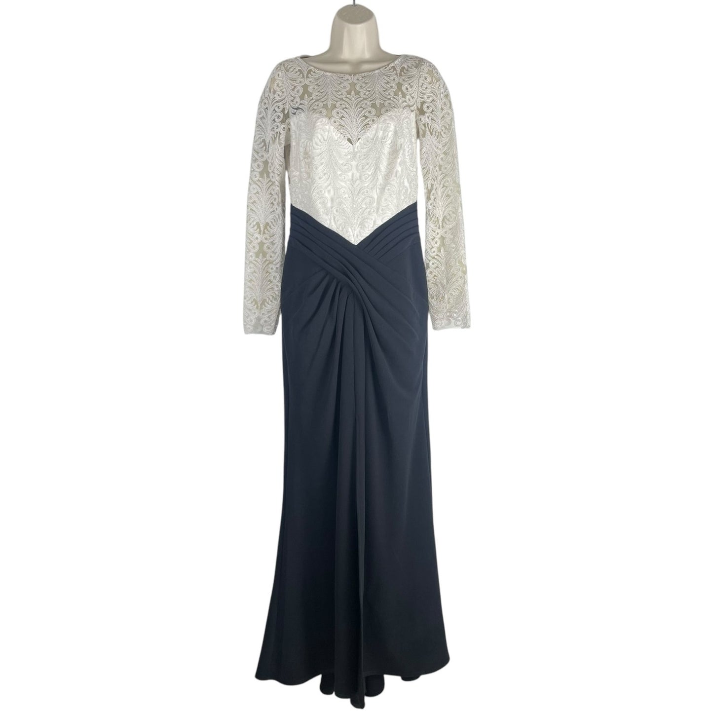 Tadashi Shoji Betton Contrast Illusion Evening Gown Ivory Black Size 6