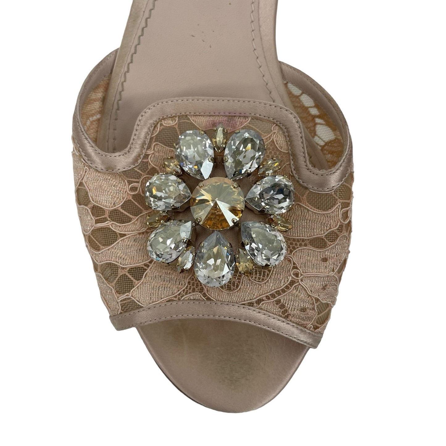 Dolce & Gabbana Lace Rainbow Slide Bianca Crystal Pink Size 40.5