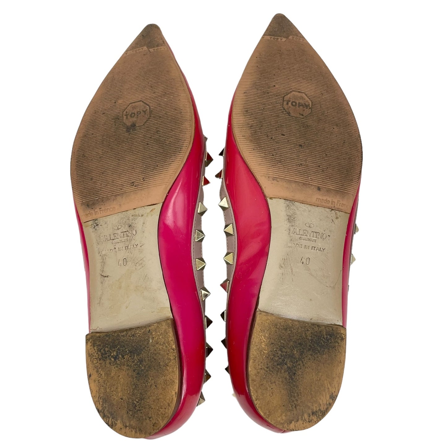 Valentino Garavani Rockstud Two Tone Poined Toe Flats Red Pink Size 40