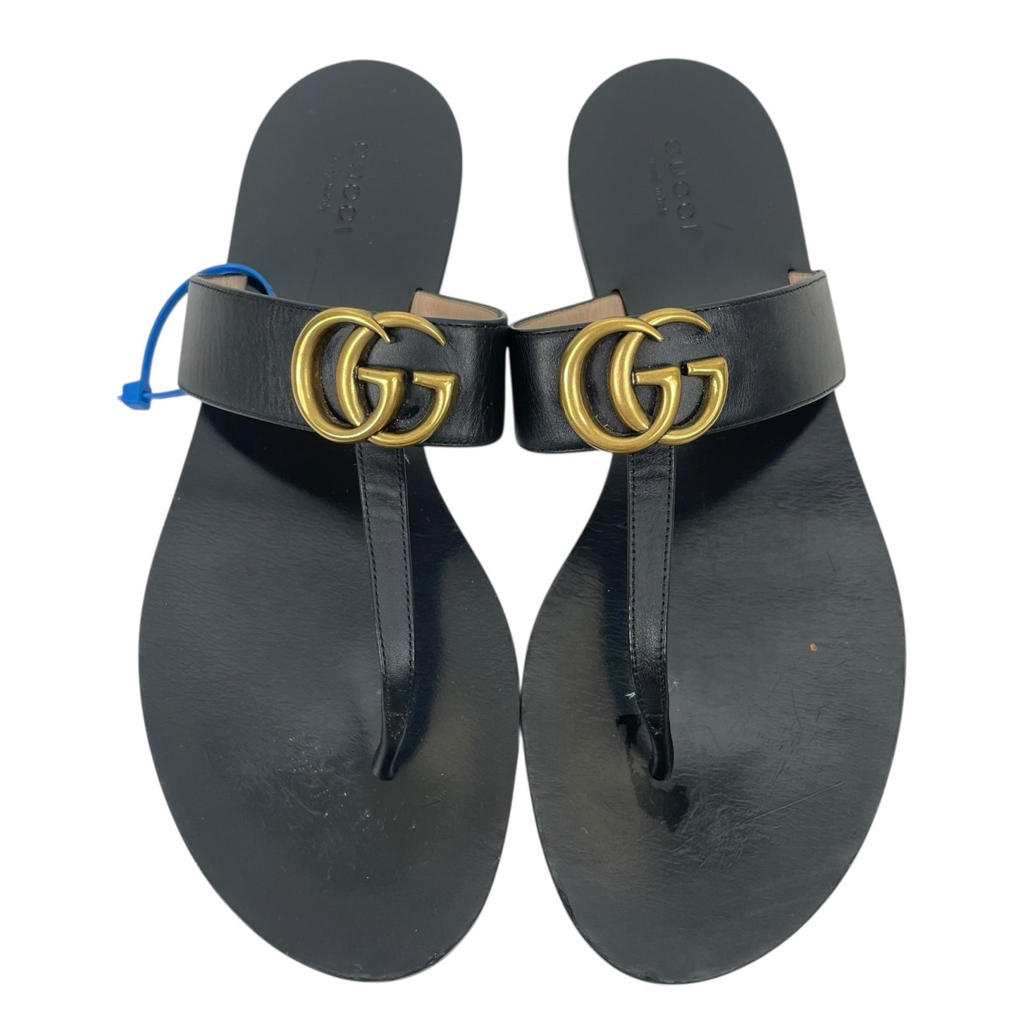 Gucci Leather Thong Sandals with Double GG Logo Black Size 39.5