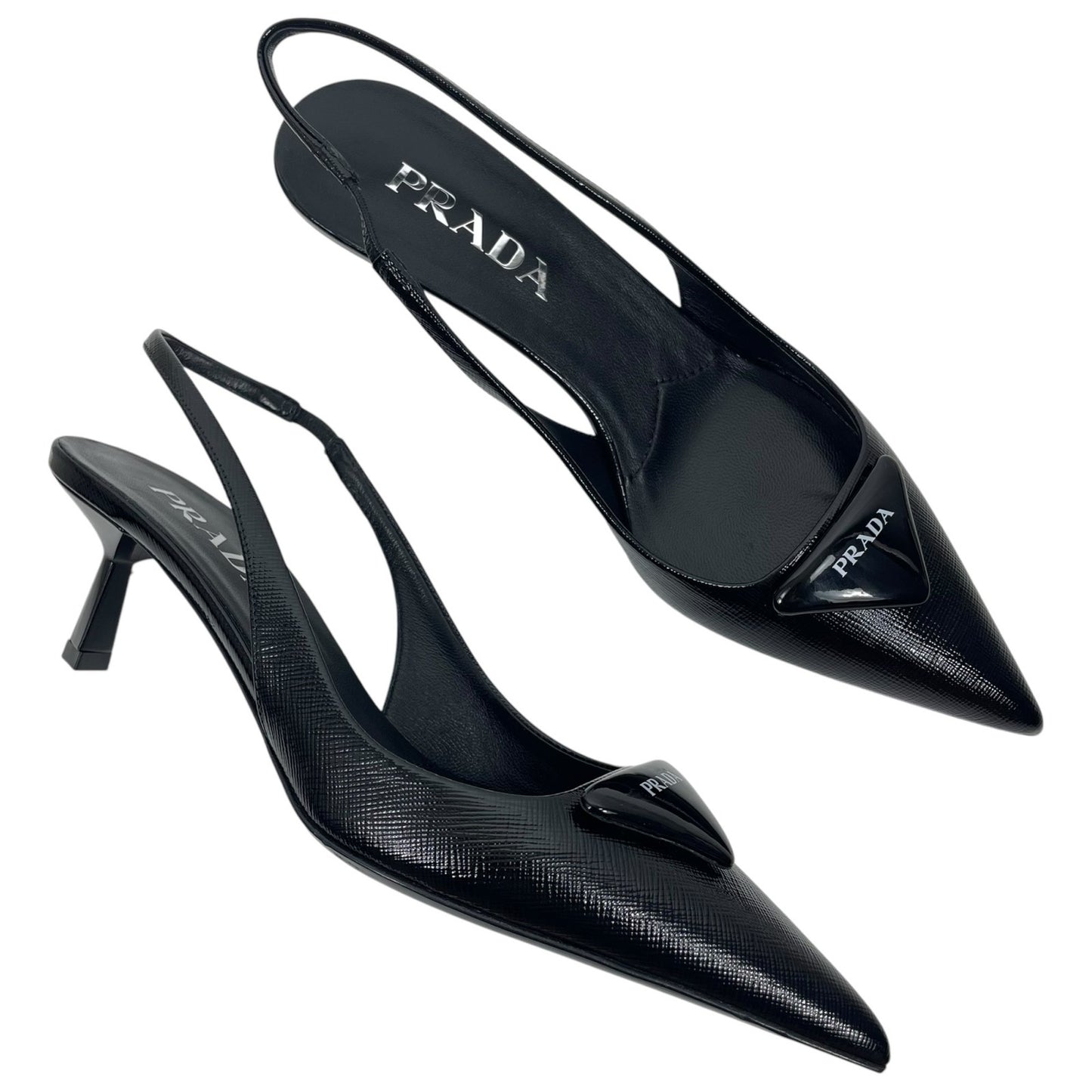 Prada Modellerie Pointed Toe Leather Slingback Pumps Black Size 36.5