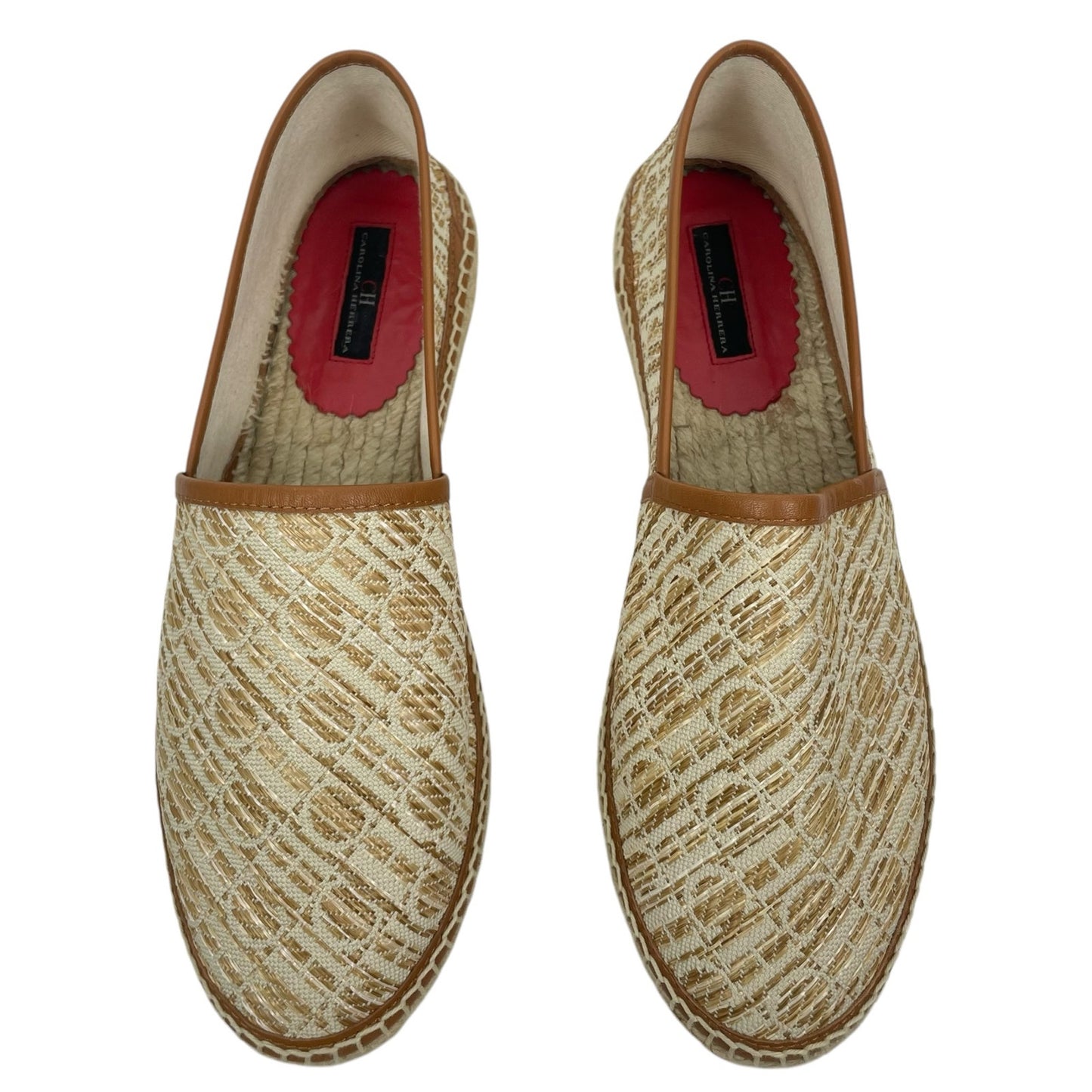 Carolina Herrera Alpargatas CH Logo Canvas Rafia Espadrille Brown Size 41