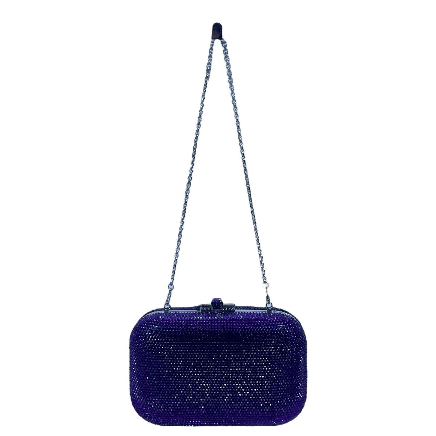 Judith Leiber Crystal Slide Lock Box Minaudiere Clutch Bag Navy Silver