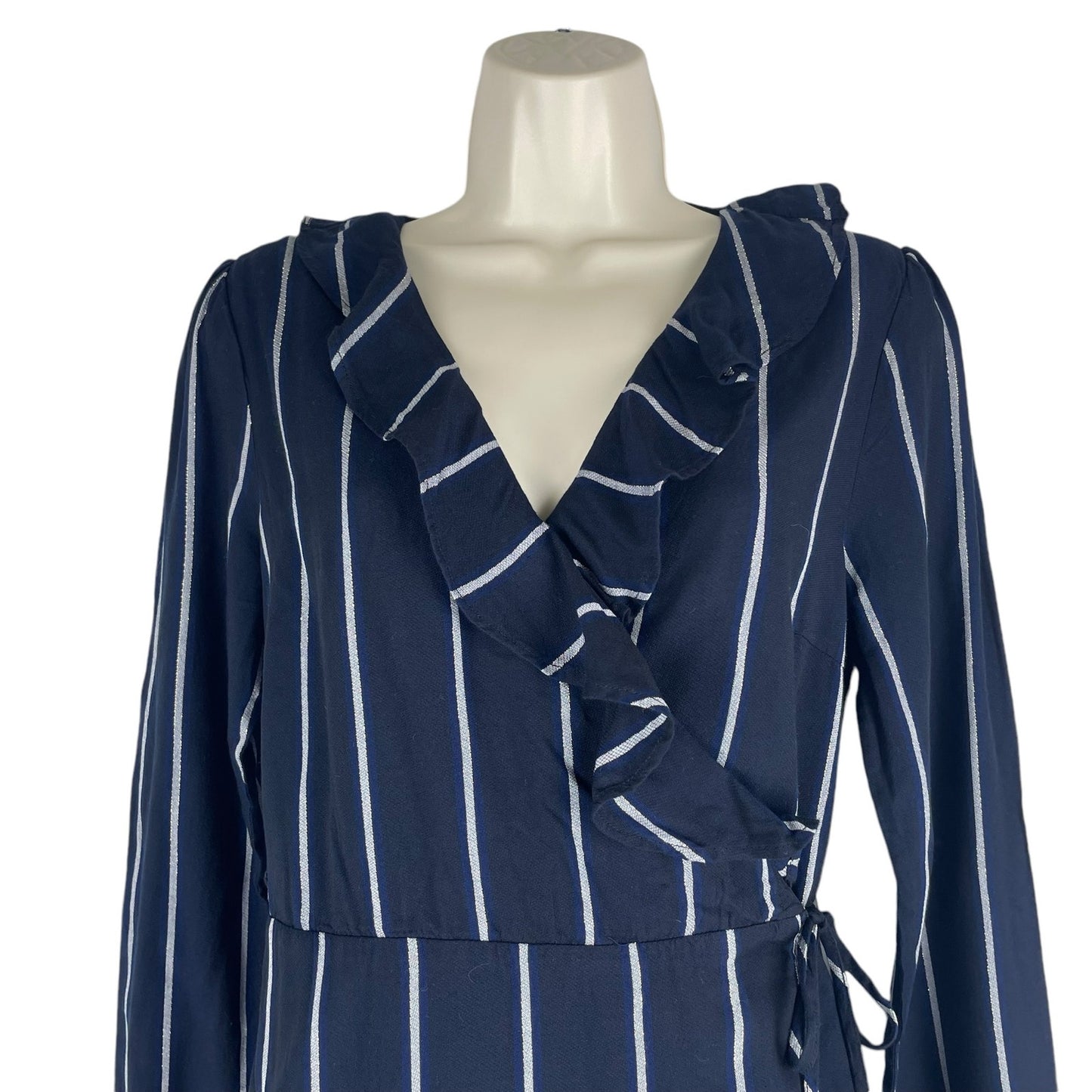 Rails Priya Metallic Striped Wrap Dress Knee Length Blue Black Size S
