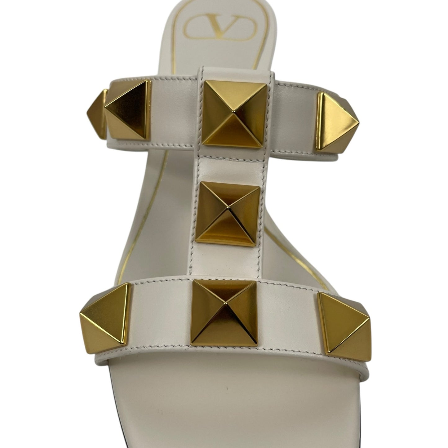 Valentino Gavarani Roman Stud 60mm Calfskin Slide Sandal Ivory Size 37