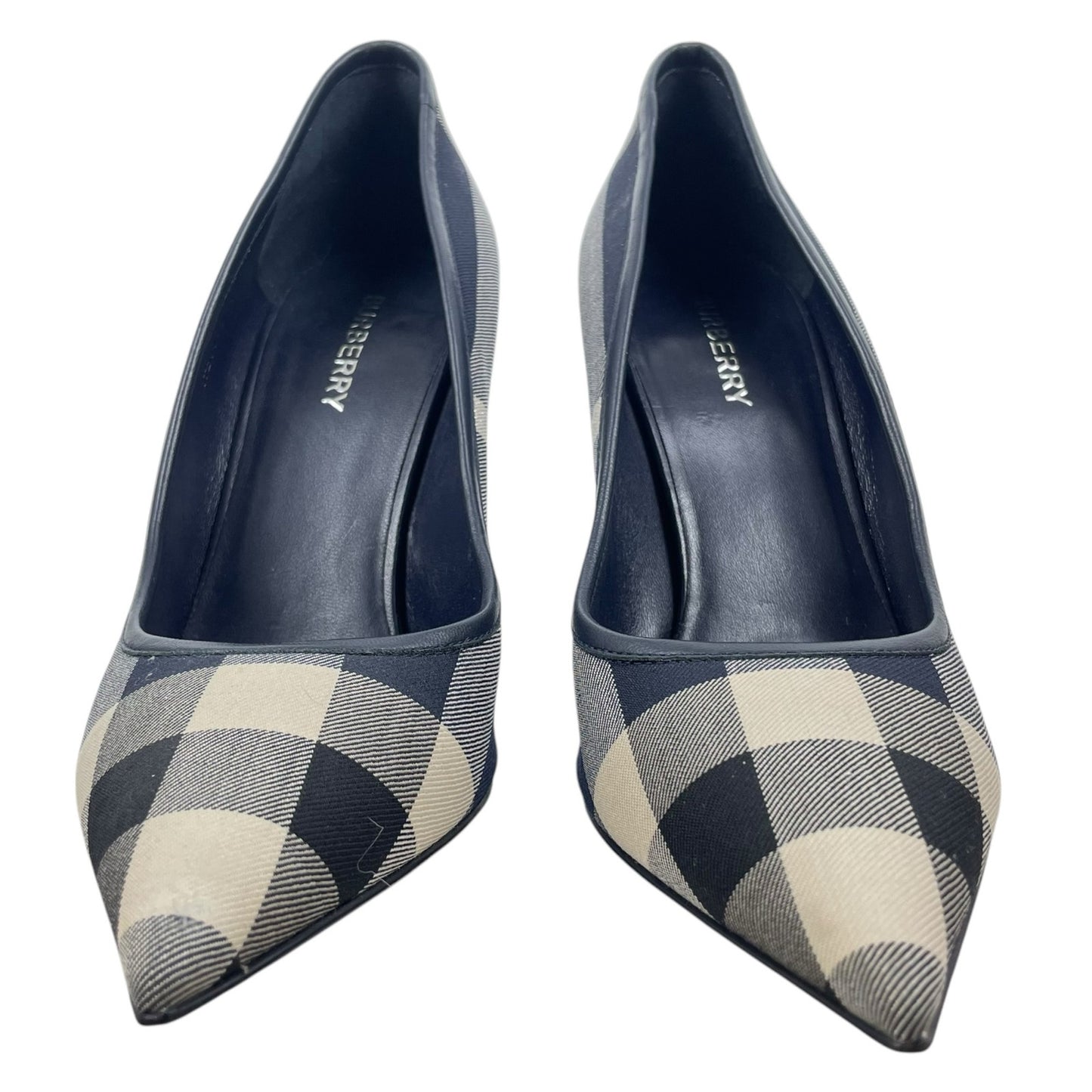 Burberry Aubri Nova Check Pointed Toe Pumps Dark Charcoal Blue Size 39