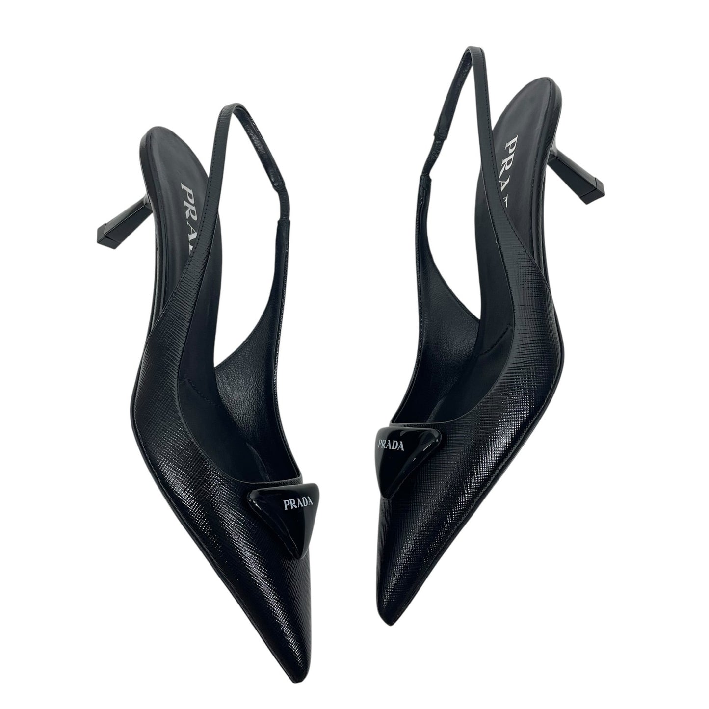 Prada Modellerie Pointed Toe Leather Slingback Pumps Black Size 36.5