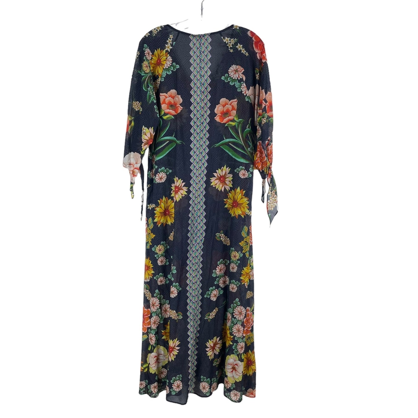 Johnny Was Mia Floral Border Long Dress Silk Blend Semi Sheer Size XS