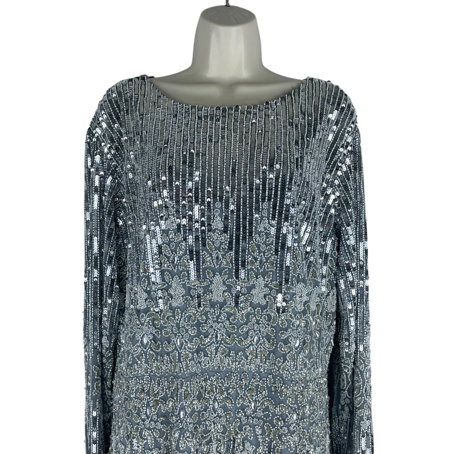 Mac Duggal Embellished Long Sleeve Midi Dress Platinum 5576 Size 20