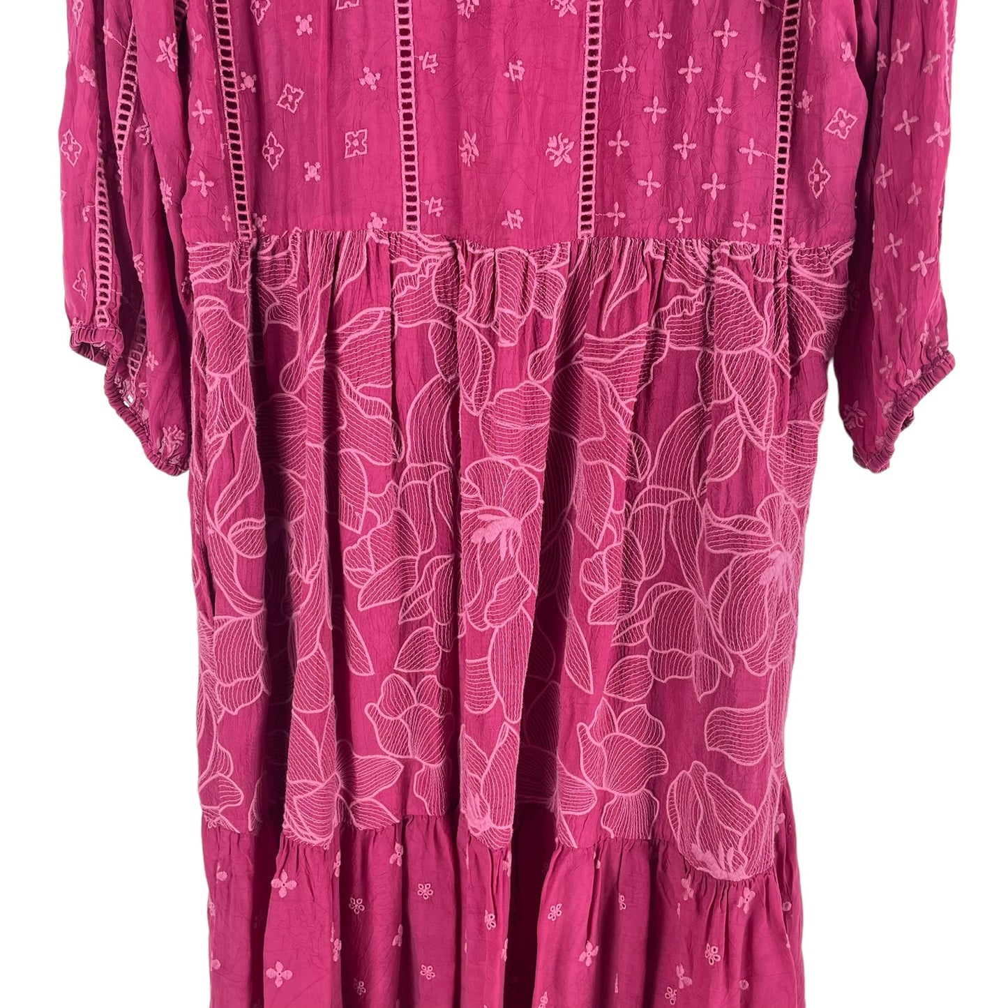 Johnny Was Gracie Hopscotch Embroidered Midi Dress Rumba Red Size L