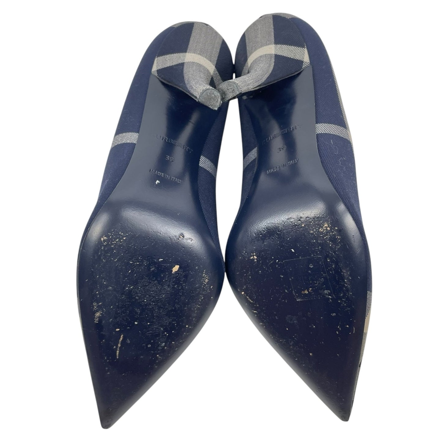 Burberry Aubri Nova Check Pointed Toe Pumps Dark Charcoal Blue Size 39