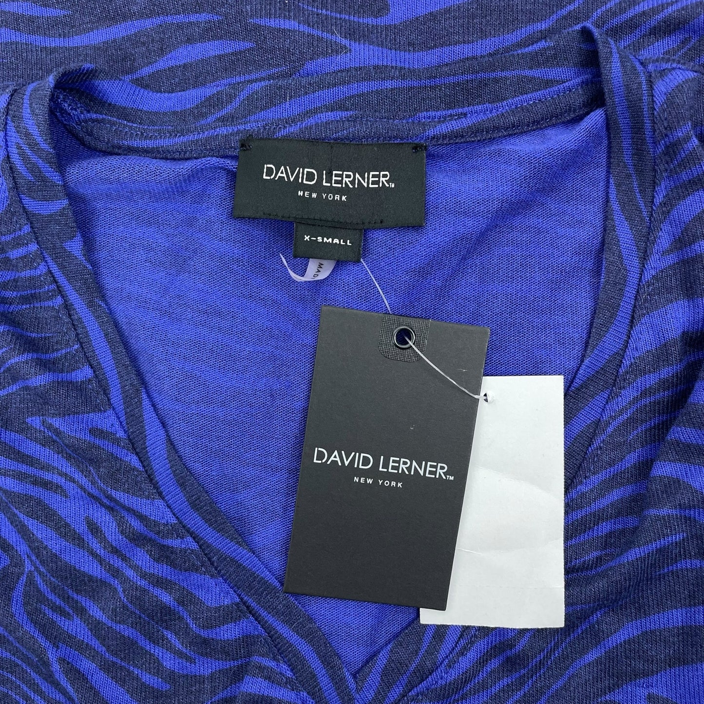 David Lerner Tiffany V Neck Knotted Top Animal Print Blue Size XS