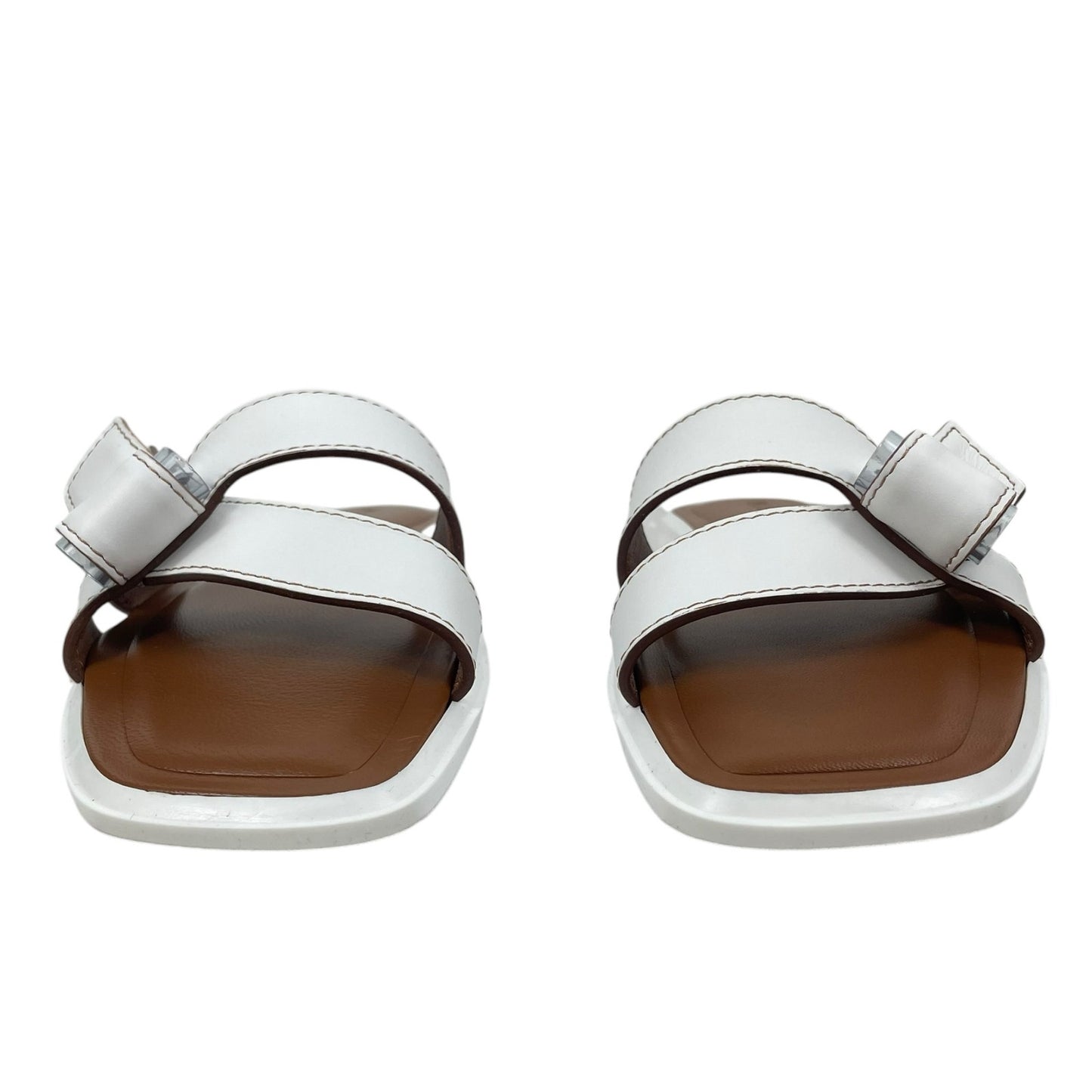 M. Gemi The Melissa Bow Calf Leather Flat Sandals White Size 36.5