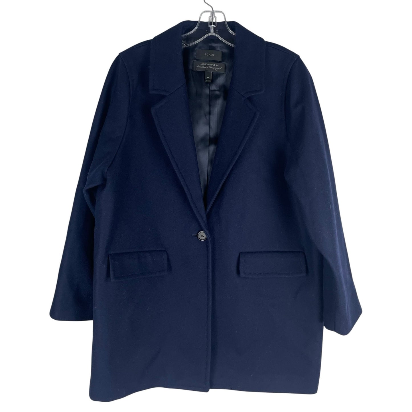J. Crew Wool Blend Melton Boyfriend Coat One Button Navy Blue Size 12