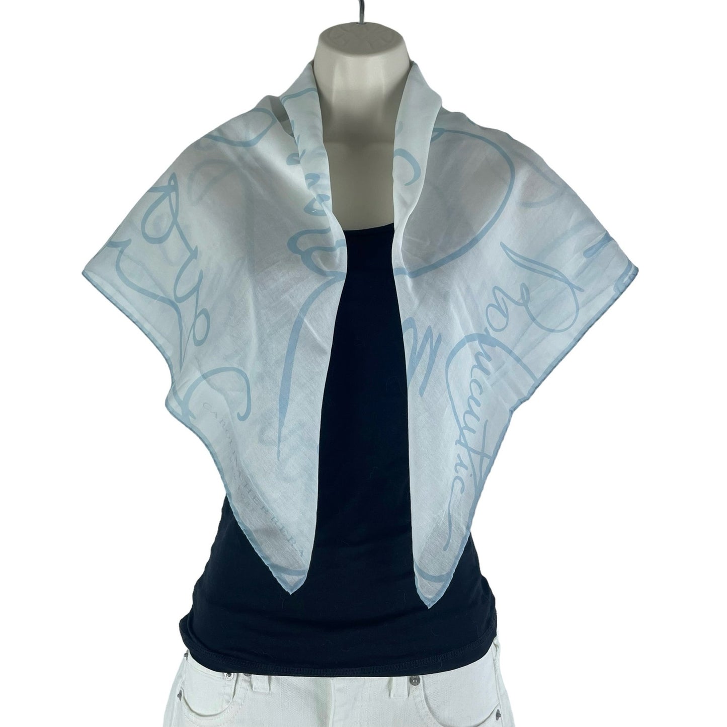 Carolina Herrera Silk Blend Printed Square Shawl Scarf White Blue 34"x 34"