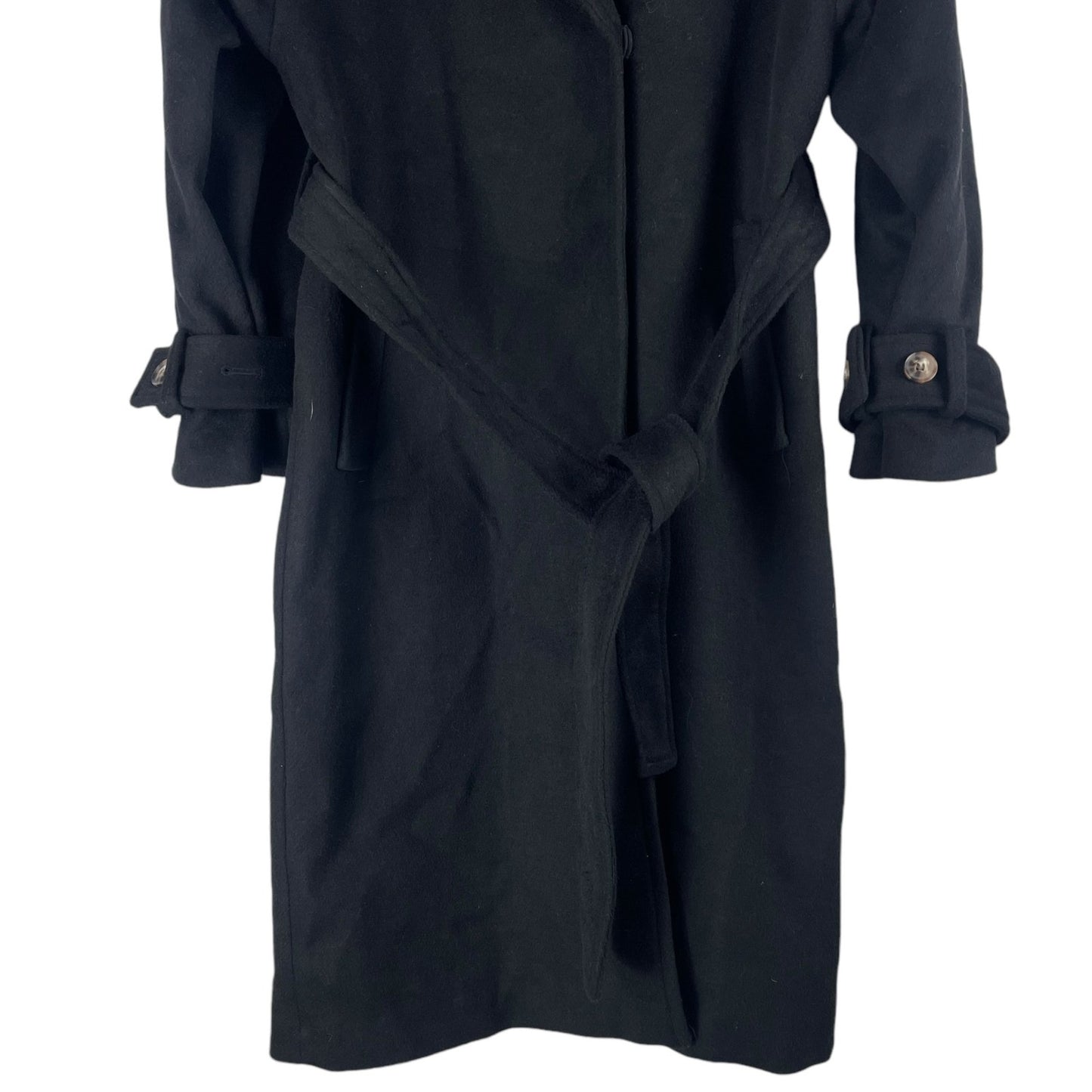 Ann Taylor LOFT Modern Tie Waist Long Trench Coat Black Size L
