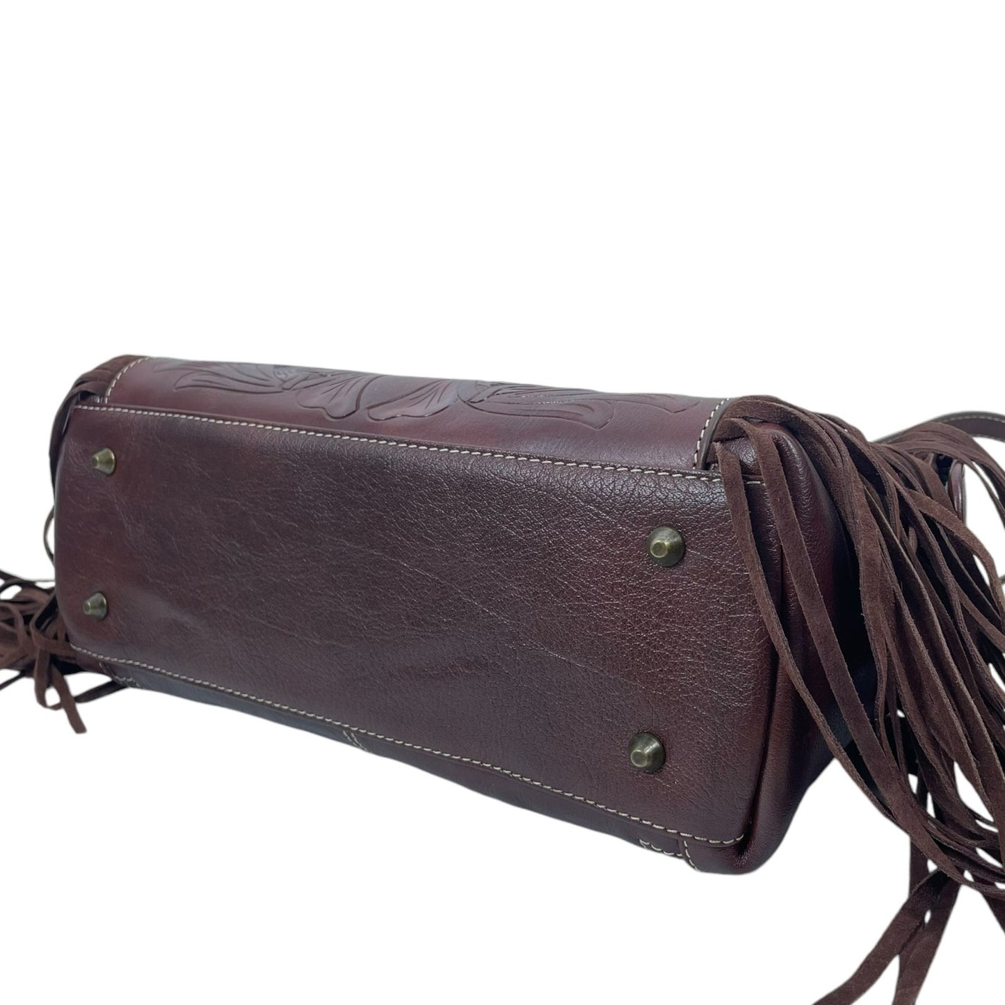Ariat Victoria Floral Tooled Leather Fringed Shoulder Bag Brown