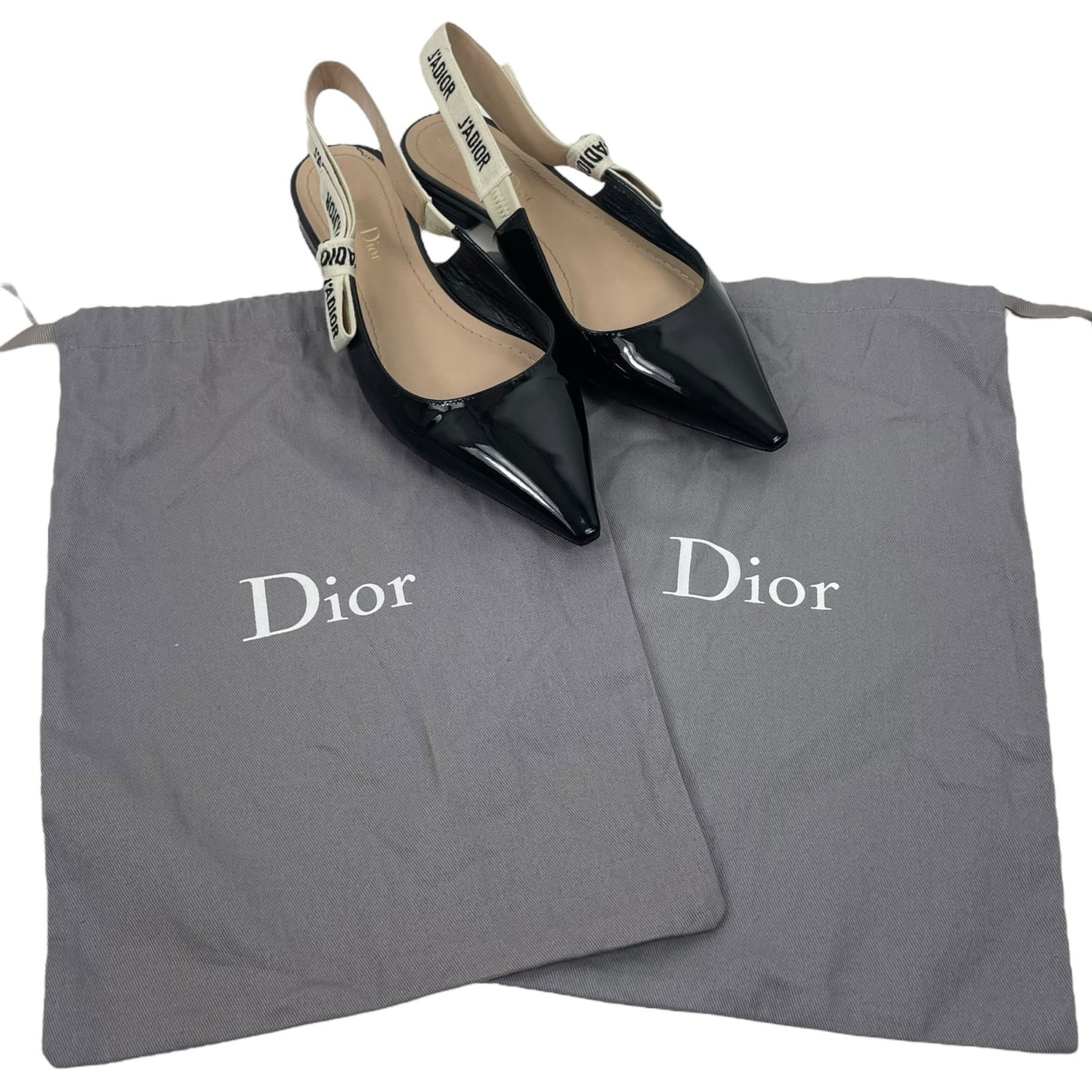 Christian Dior J'Adior Patent Leather Slingback Flats Black Size 36