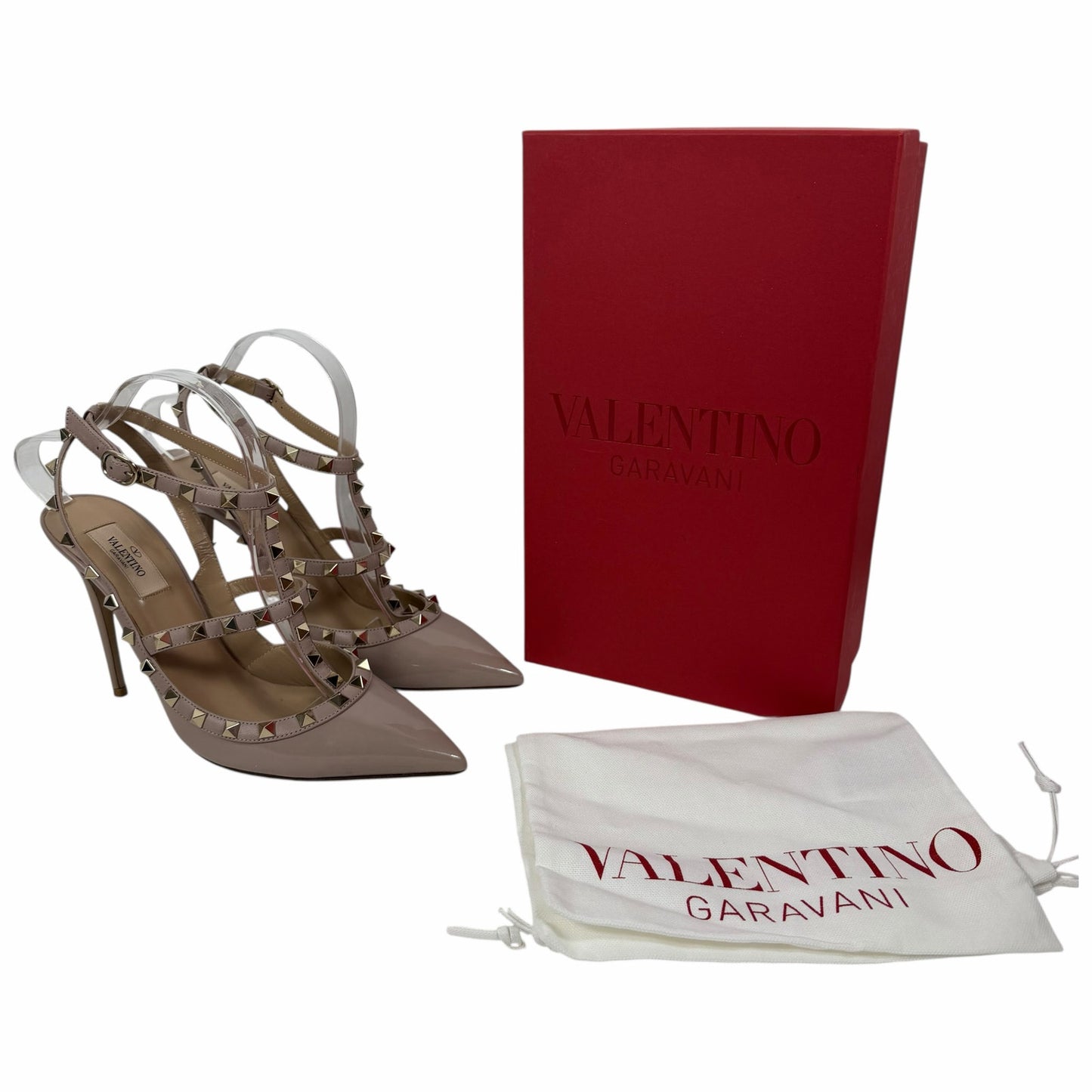Valentino Garavani Rockstud 100mm Patent Caged Pump Poudre Pink Size 41