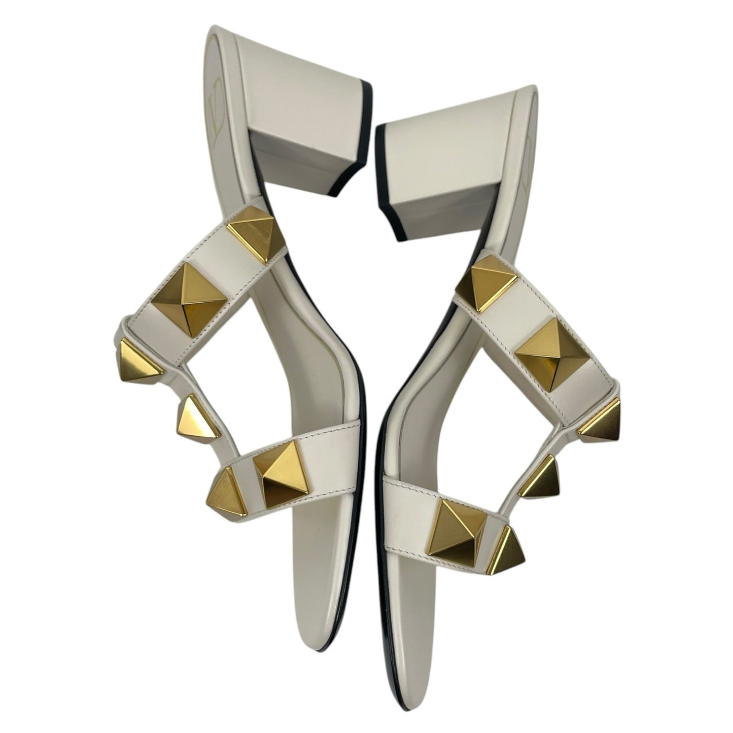 Valentino Gavarani Roman Stud 60mm Calfskin Slide Sandal Ivory Size 37