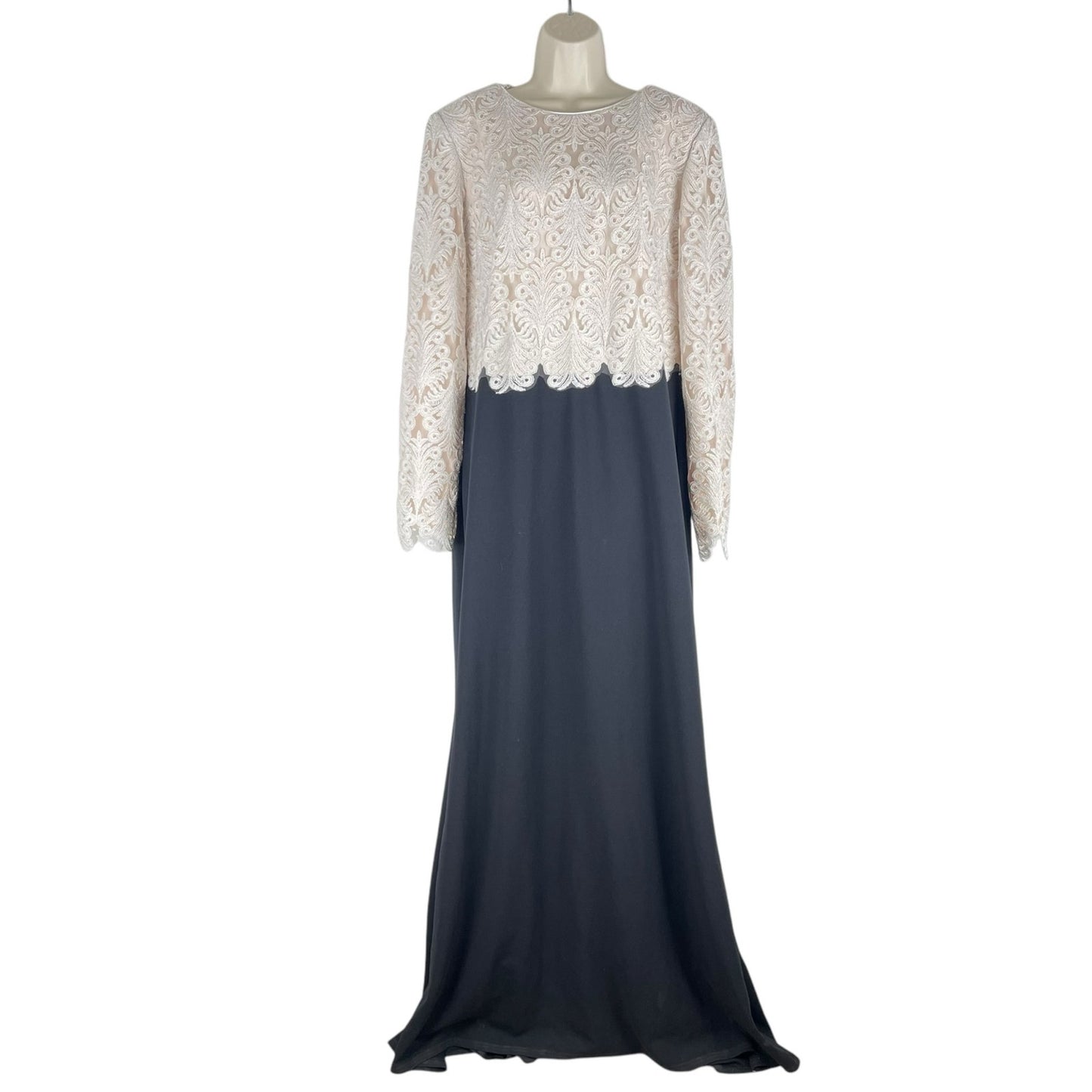 Tadashi Shoji Embroidered Lace Long Evening Gown Black Ivory Size 20