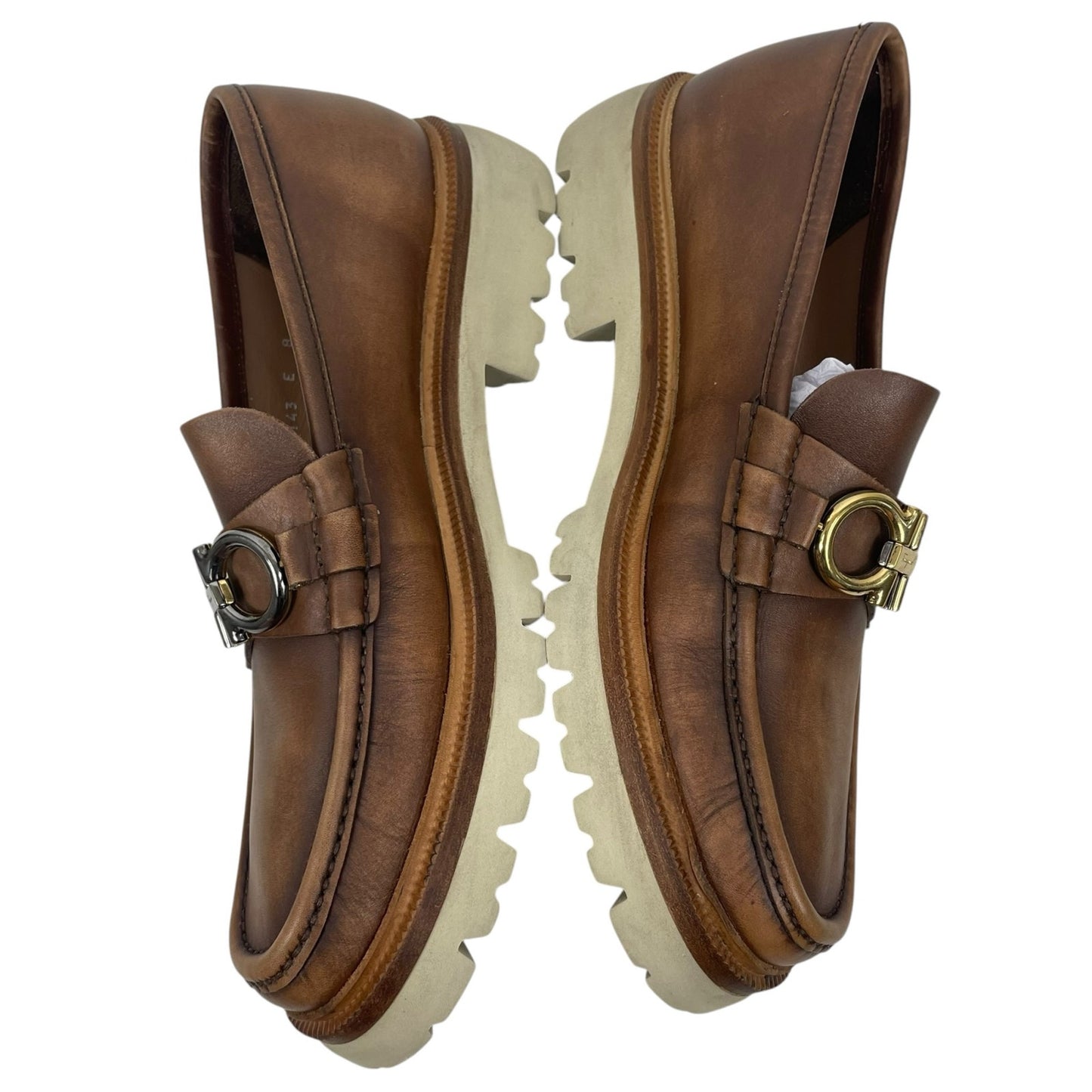 Salvatore Ferragamo Gancini Bit Lug Sole Leather Loafers Brown Size 8/ US 9