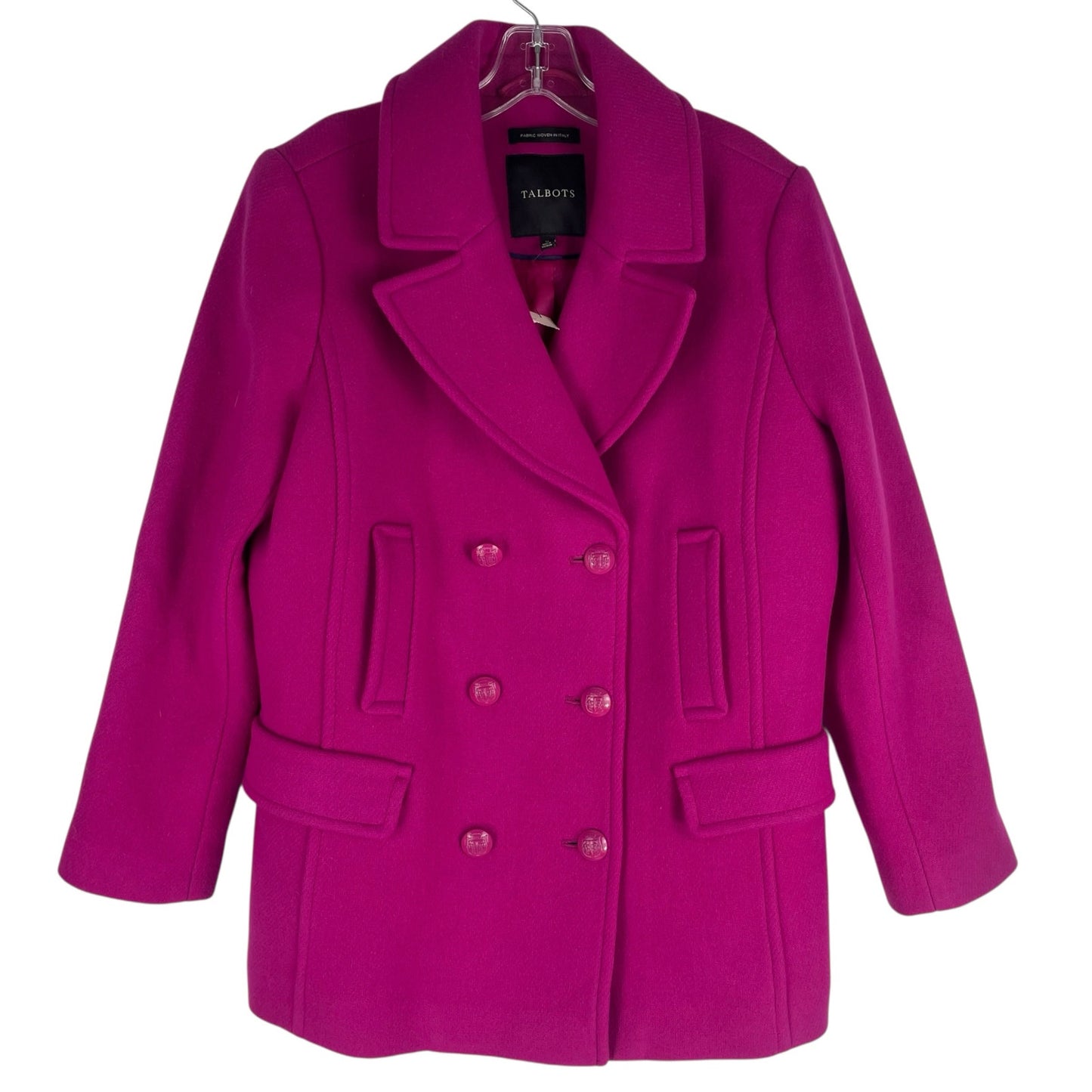 NEW Talbots Wool Blend Double Breasted Pea Coat Hot Pink Size 12