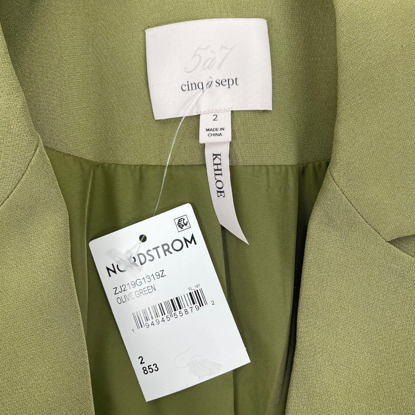 Cinq a Sept Khloe Crepe Ruch Sleeve Blazer Jacket Olive Green Size 2