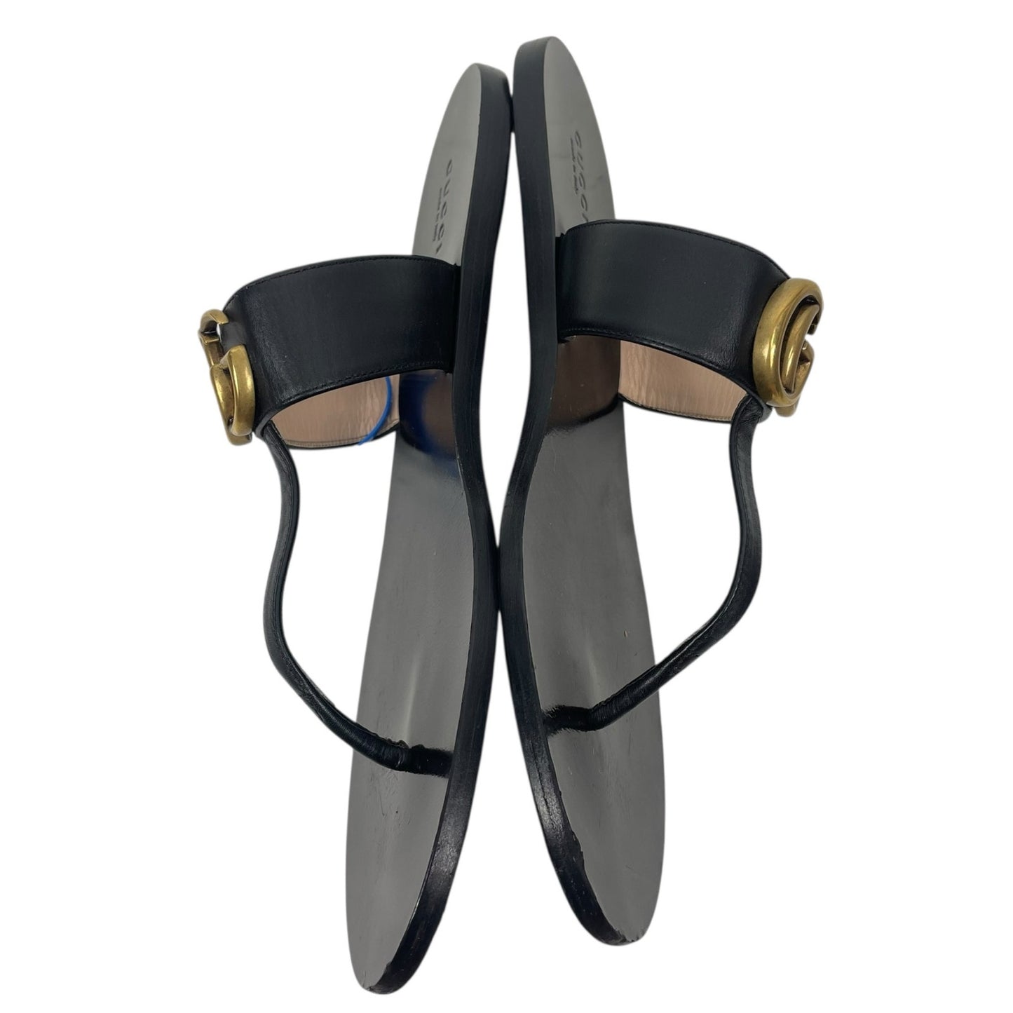 Gucci Leather Thong Sandals with Double GG Logo Black Size 39.5