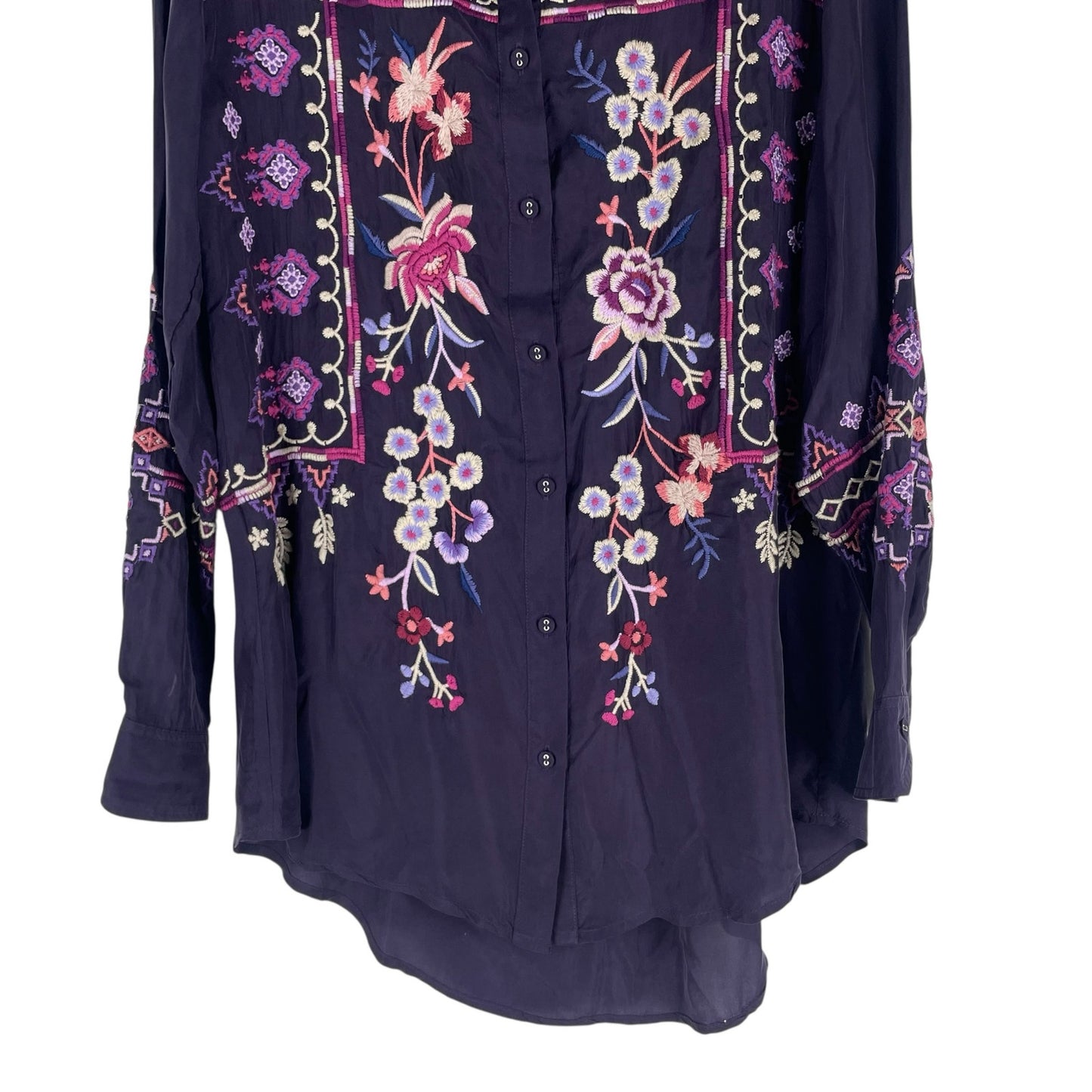 Johnny Was Curacao Floral Embroidered Oversized Tunic Shirt Size XS