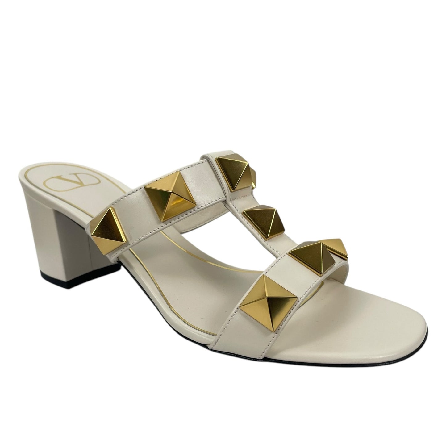 Valentino Gavarani Roman Stud 60mm Calfskin Slide Sandal Ivory Size 37