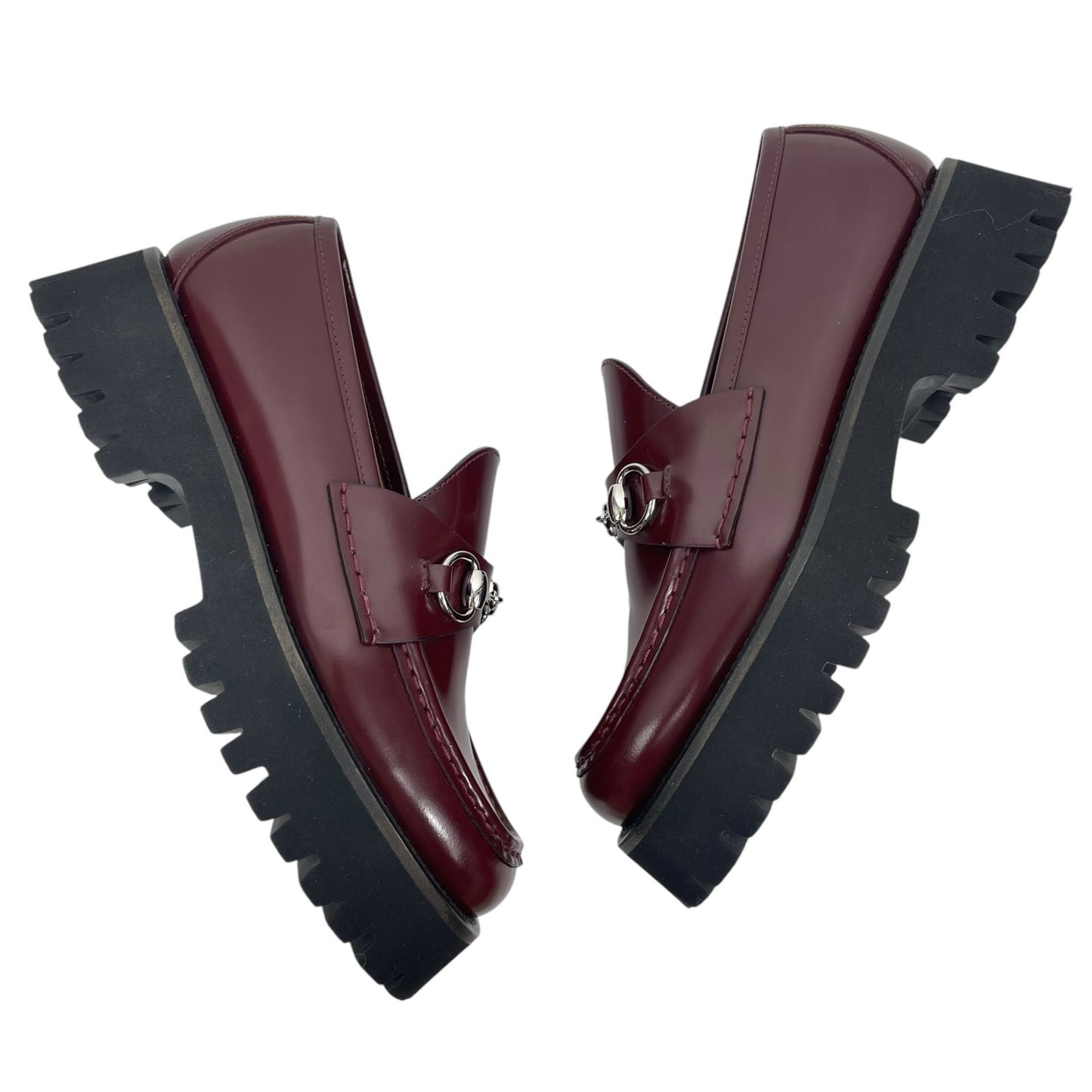 Gucci Lug Sole Leather Loafer with Horsebit Chunky Boredeaux Size 37