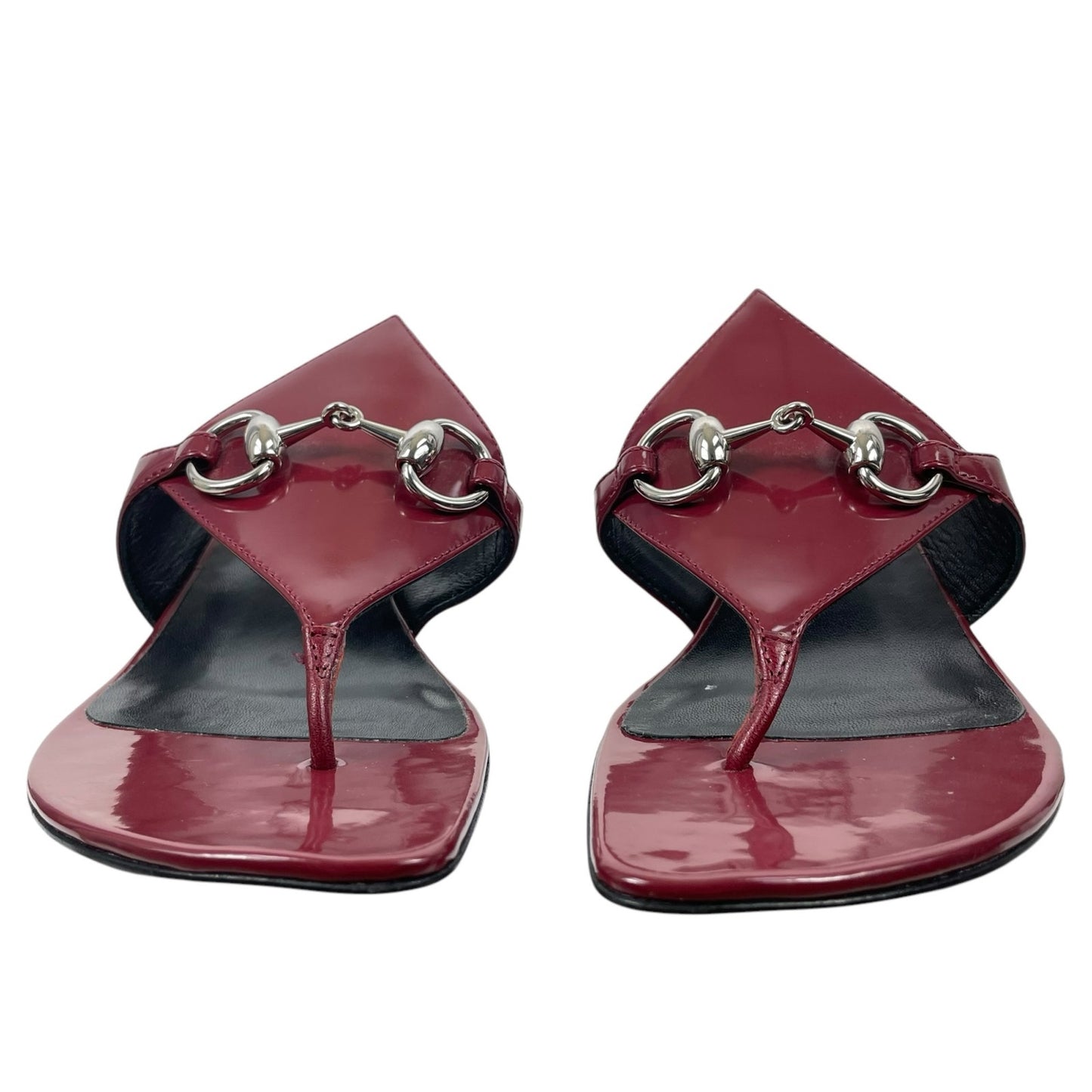 Gucci Mariame Horsebit Leather Thong Sandals Kitten Heel Red Size 36.5