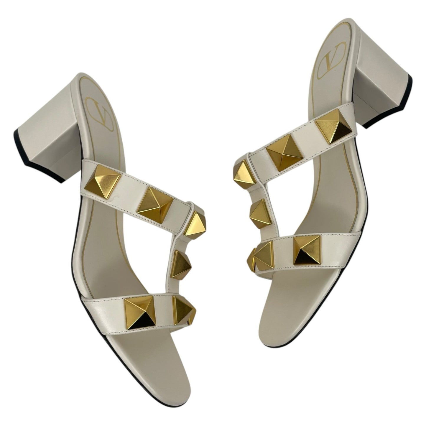 Valentino Gavarani Roman Stud 60mm Calfskin Slide Sandal Ivory Size 37