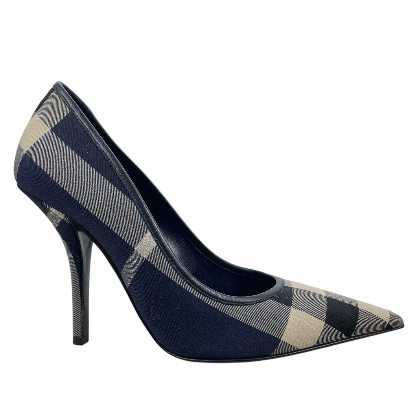 Burberry Aubri Nova Check Pointed Toe Pumps Dark Charcoal Blue Size 39