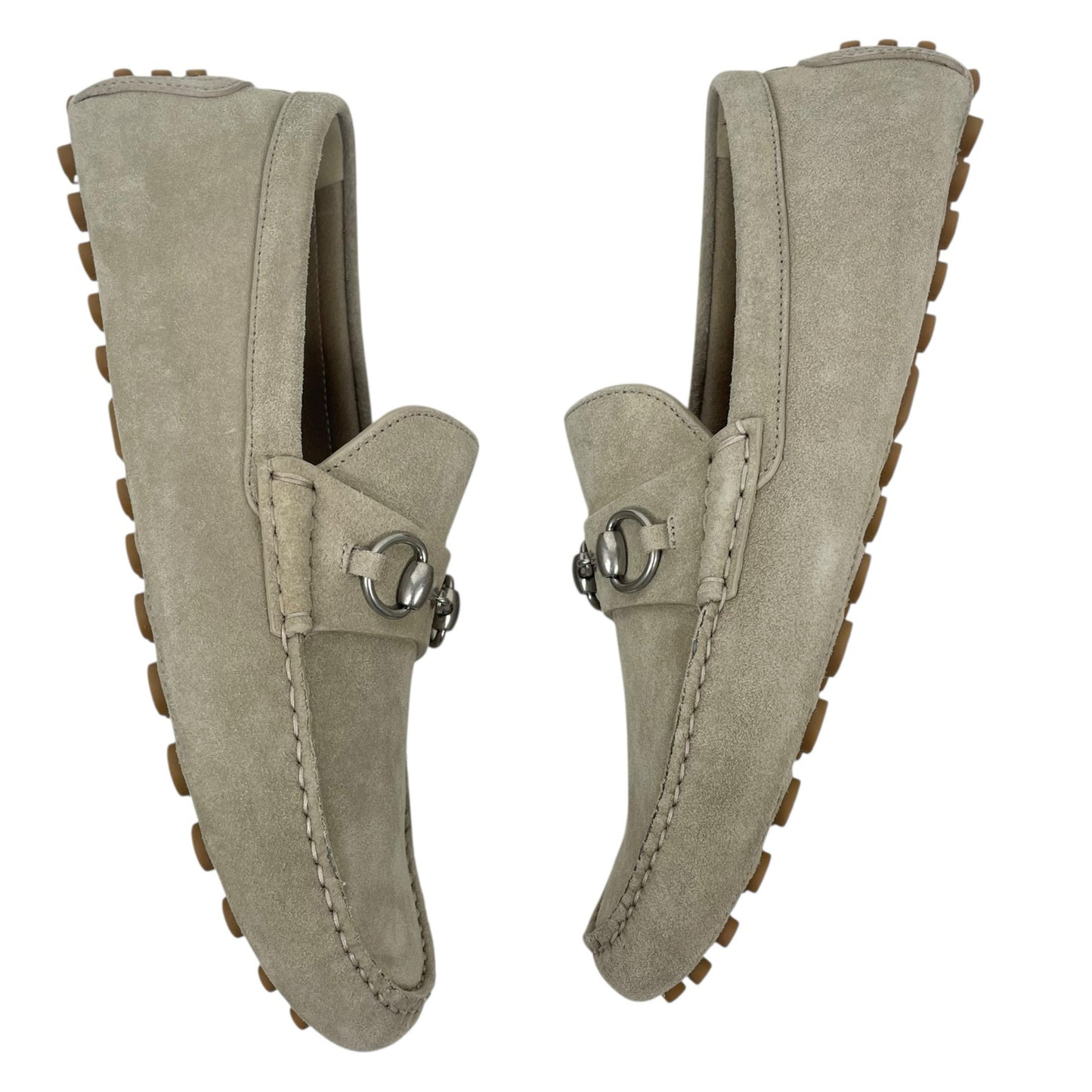 Gucci Horsebit Suede Driver Loafers Moccasin Oatmeal Beige Size 8 US 8.5