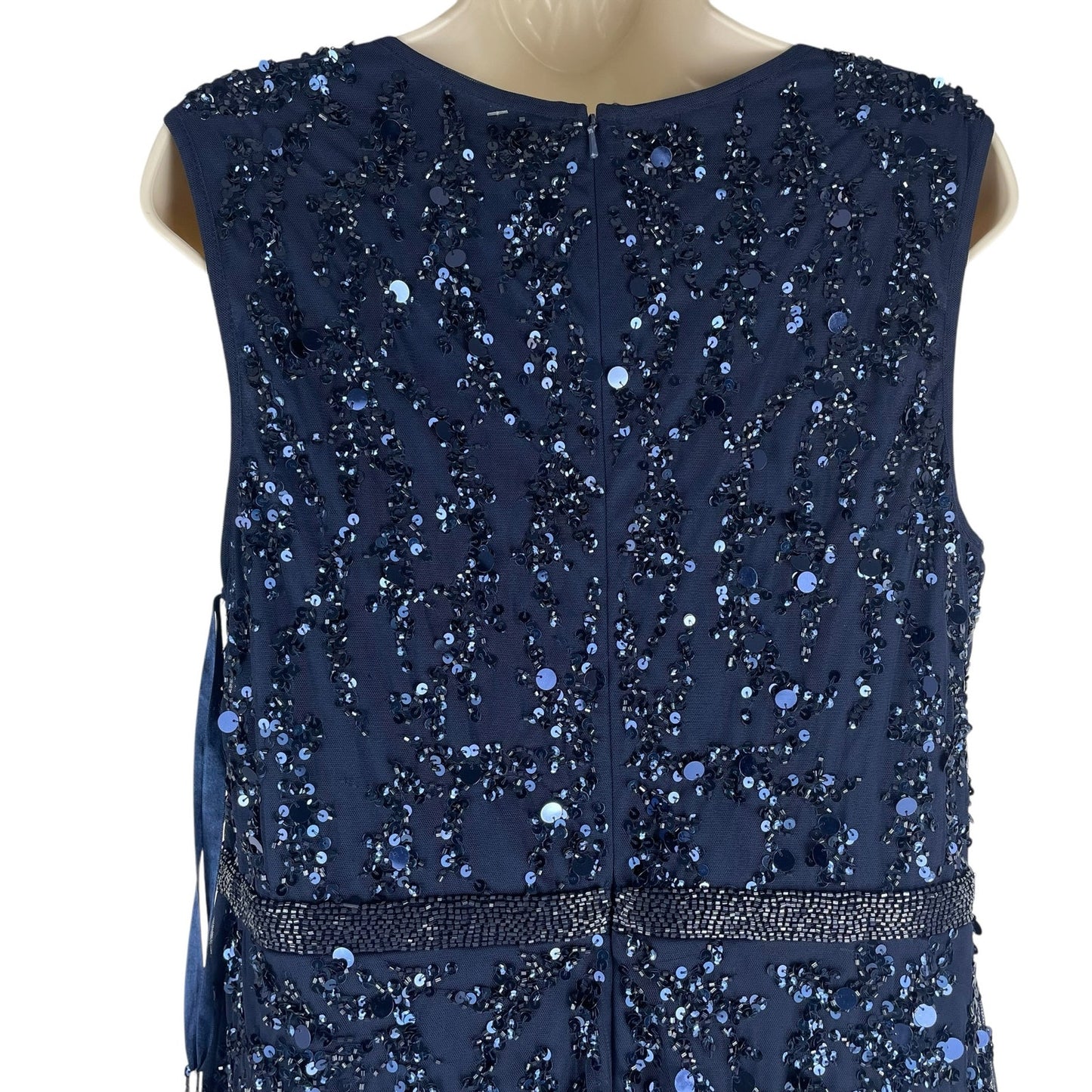 Mac Duggal Sequin Sleeveless Midi Dress 93767 Midnight Blue Size 12