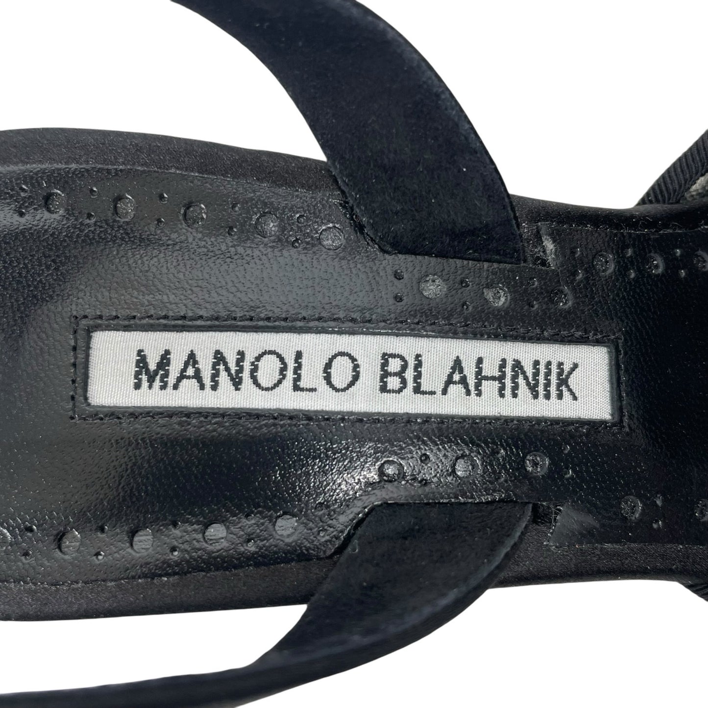 Manolo Blahnik Maysli 70 Lace Satin Slingback Mules Pumps Black Size 37.5