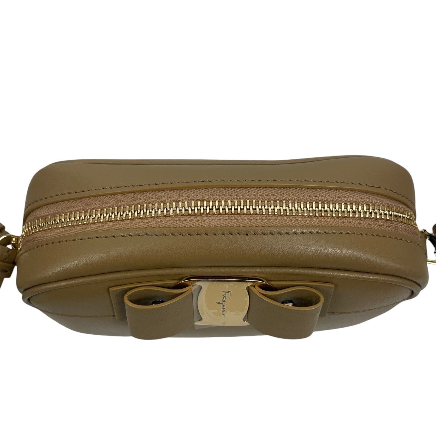 Salvatore Ferragamo Calfskin Vara Bow Crossbody Camera Bag Camel Tan
