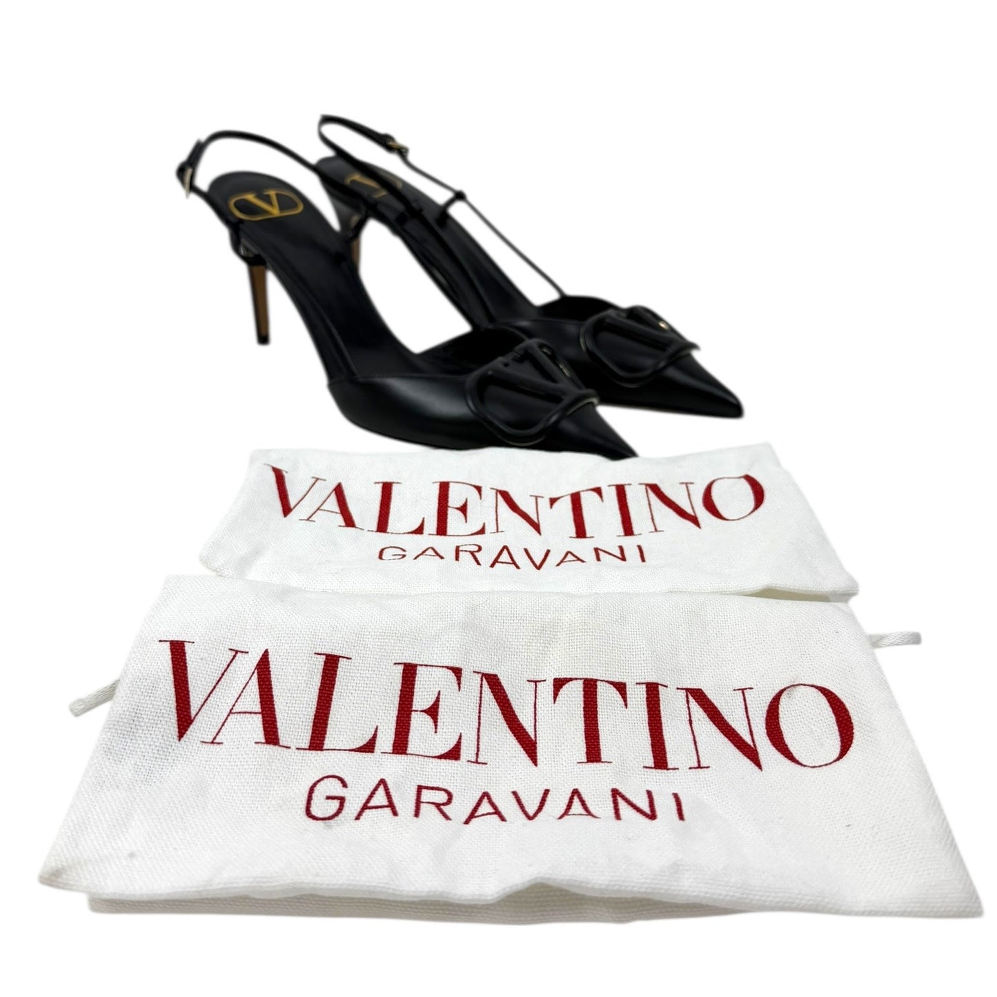 Valentino Garavani V Logo Calfskin 80mm Slingback Pump Black Size 36