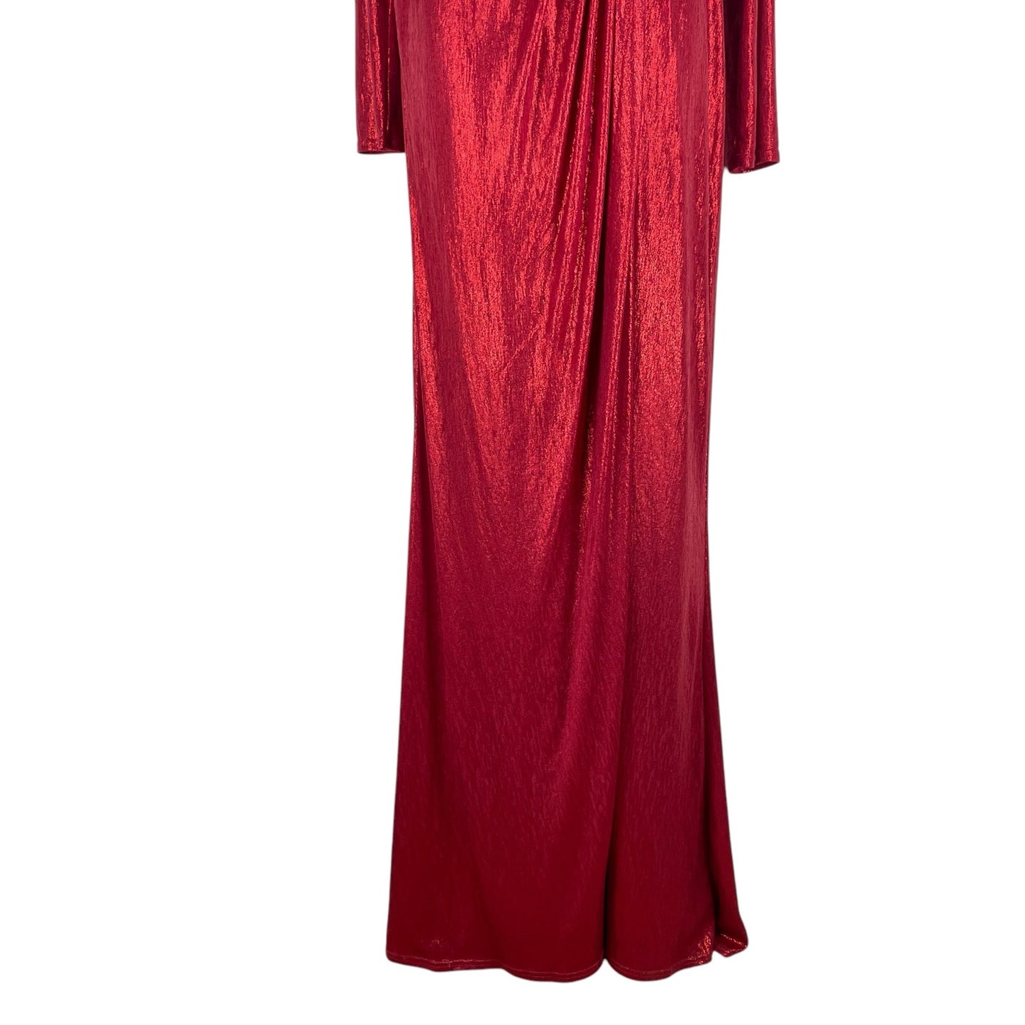 Tadashi Shoji Metallic Long Sleeve Evening Gown Deep Red Size XXL
