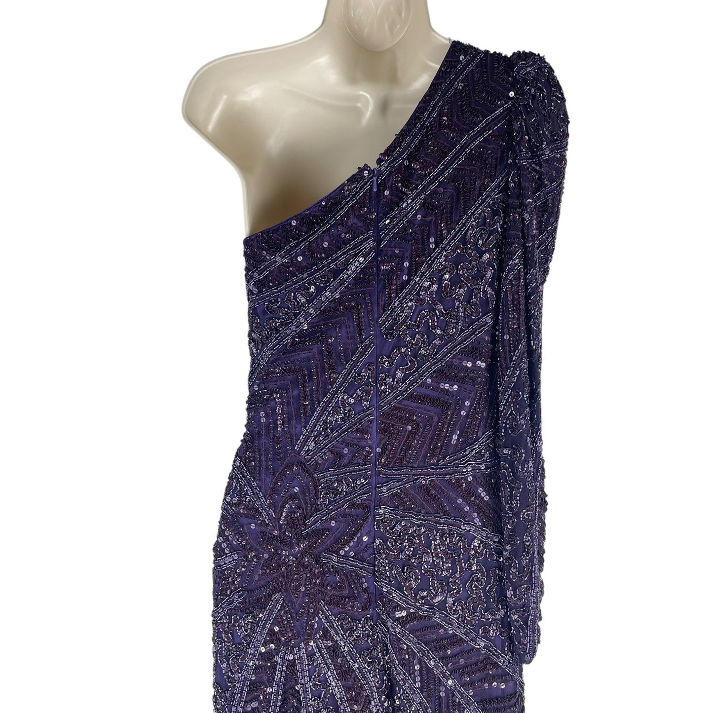 Mac Duggal Beaded One Shoulder Evening Gown Aubergine 5649 Size 6