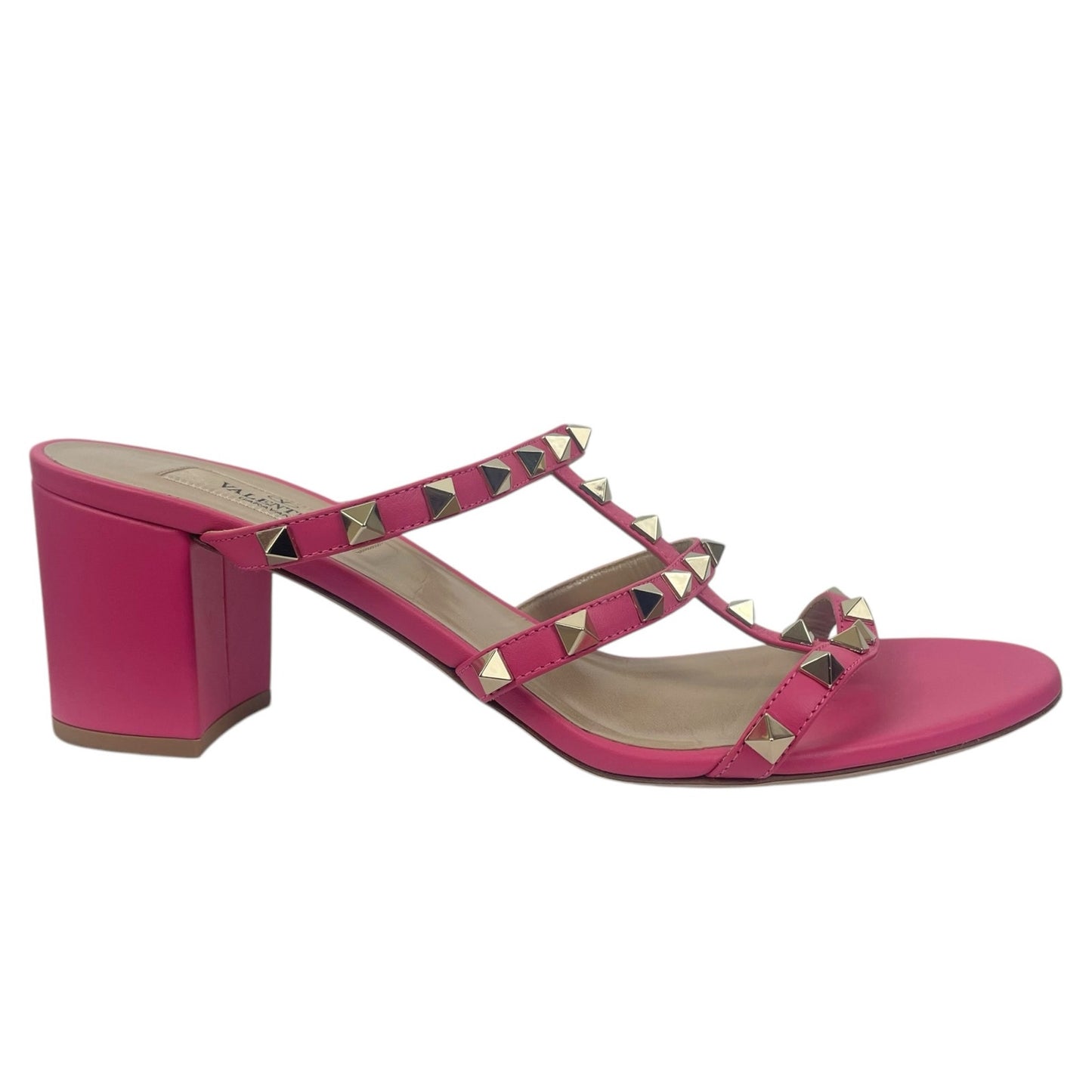 Valentino Garavani 60mm Rockstud Leather Slide Heel Sandals Pink Size 40