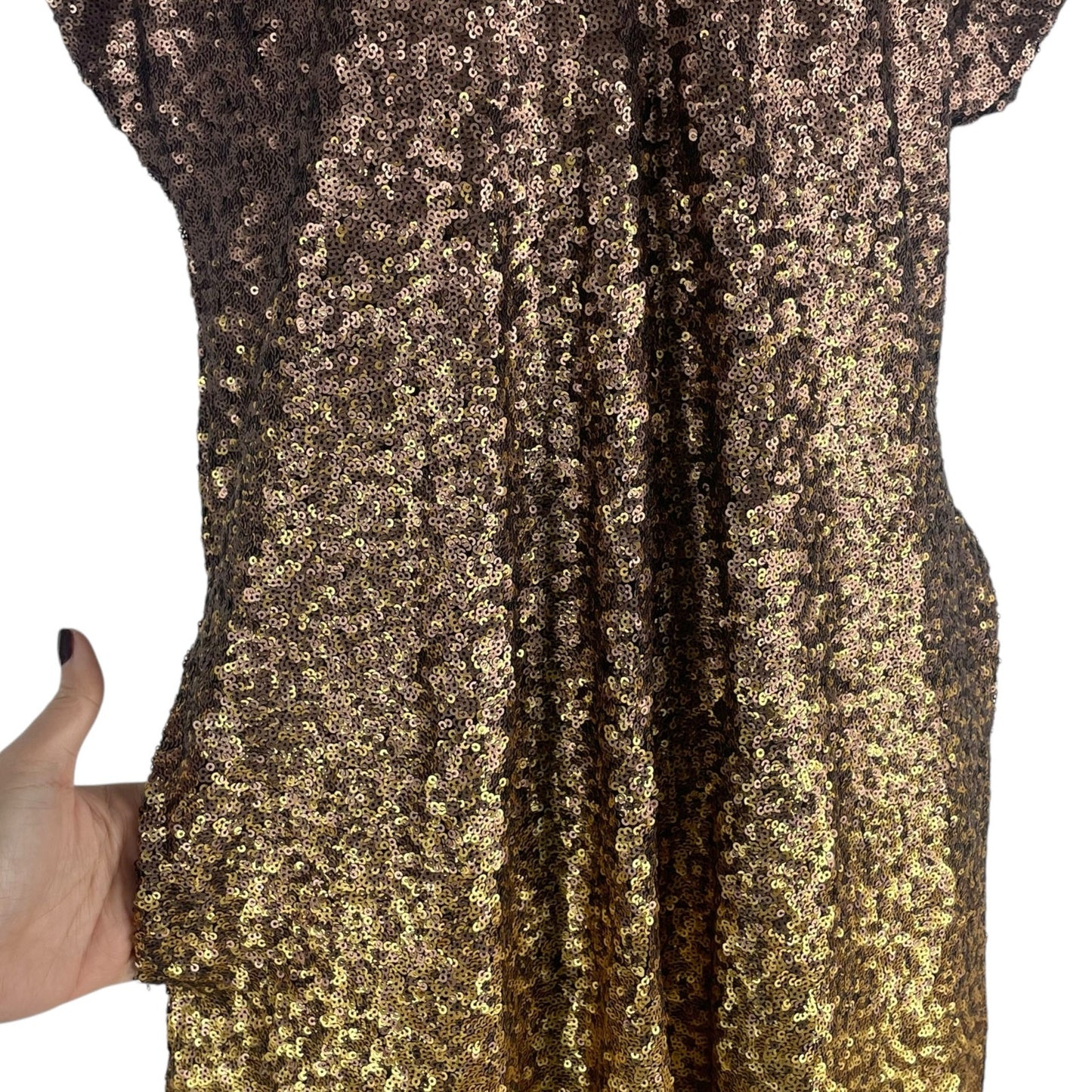 Johnny Was Sequin Gold Alma Ombre V Neck Shift Dress Pockets Size XS