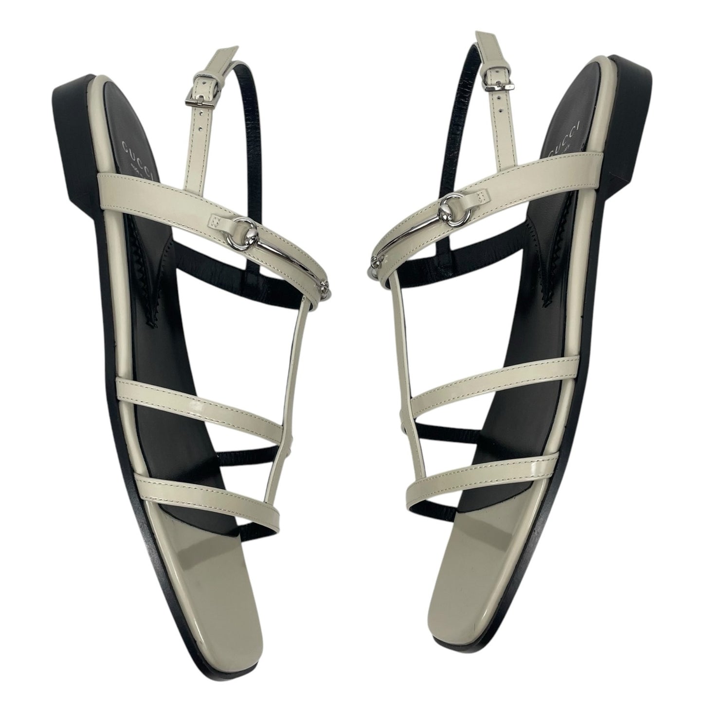 Gucci Divine Horsebit Patent Leather Slim Sandal Mystic White Size 40