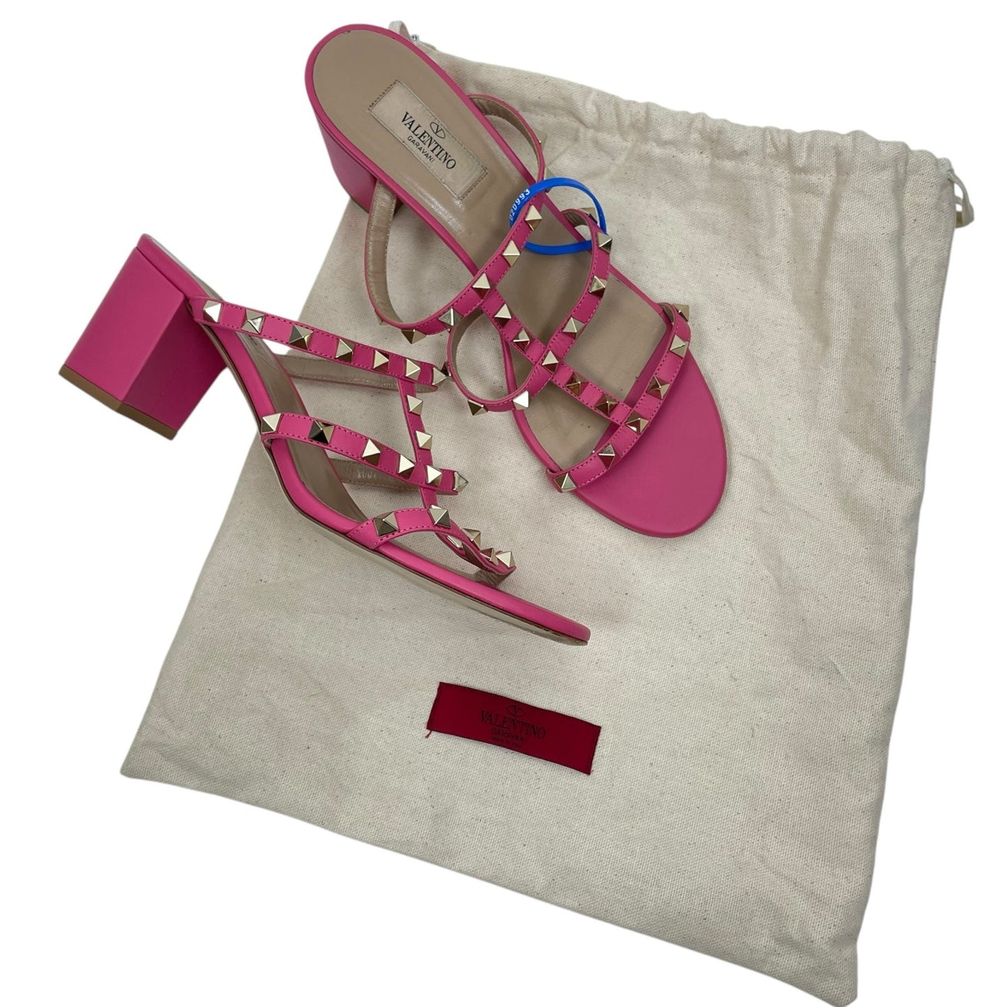 Valentino Garavani 60mm Rockstud Leather Slide Heel Sandals Pink Size 40