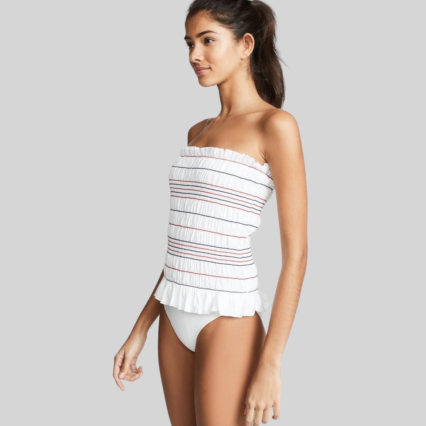 Tory Burch Costa One Piece Swimsuit Striped Ivory White Size S