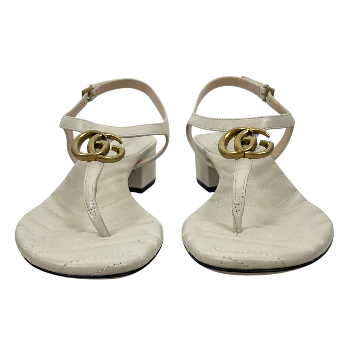 NEW Gucci Marmont GG Thong Slingback Heel Sandals Mystic White Size 40