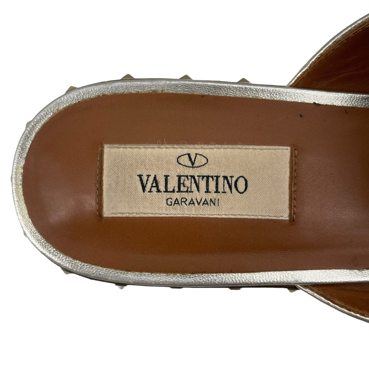 Valentino Garavani Rockstud Leather Mules Slide Agento Gold Size 40.5