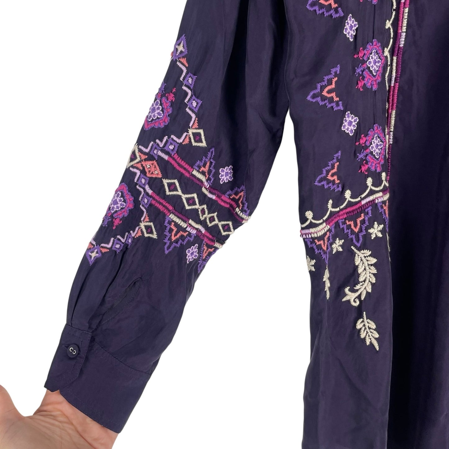 Johnny Was Curacao Floral Embroidered Oversized Tunic Shirt Size XS